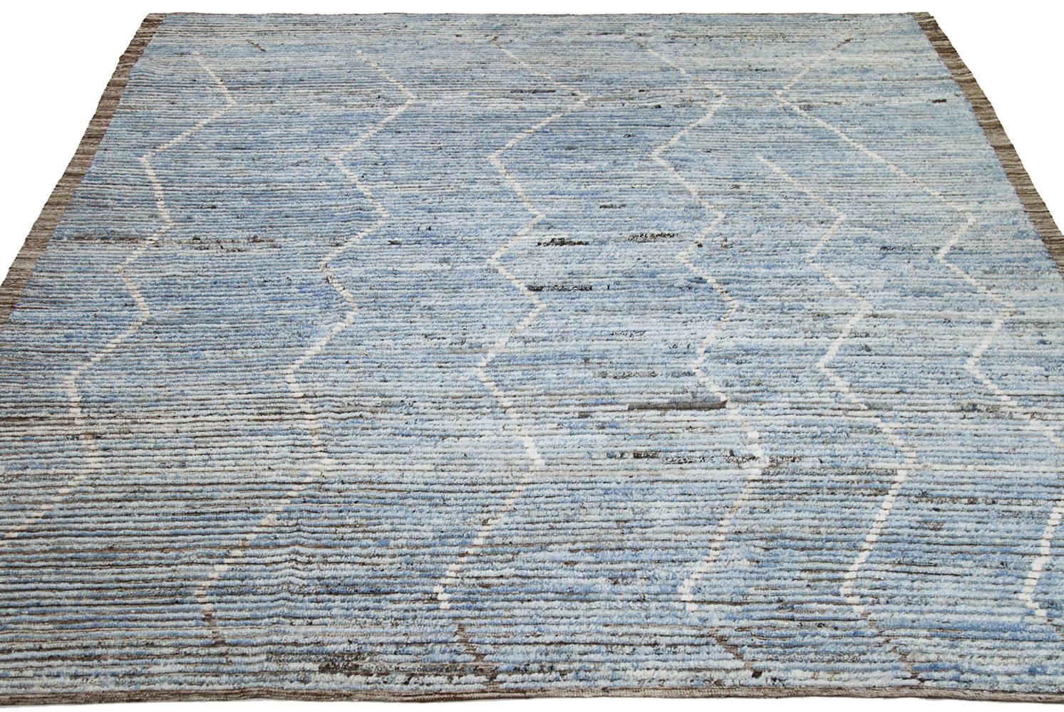 Contemporary Nazmiyal Collection Blue Modern Moroccan Style Rug 9 ft 3 in x 11 ft 9 in