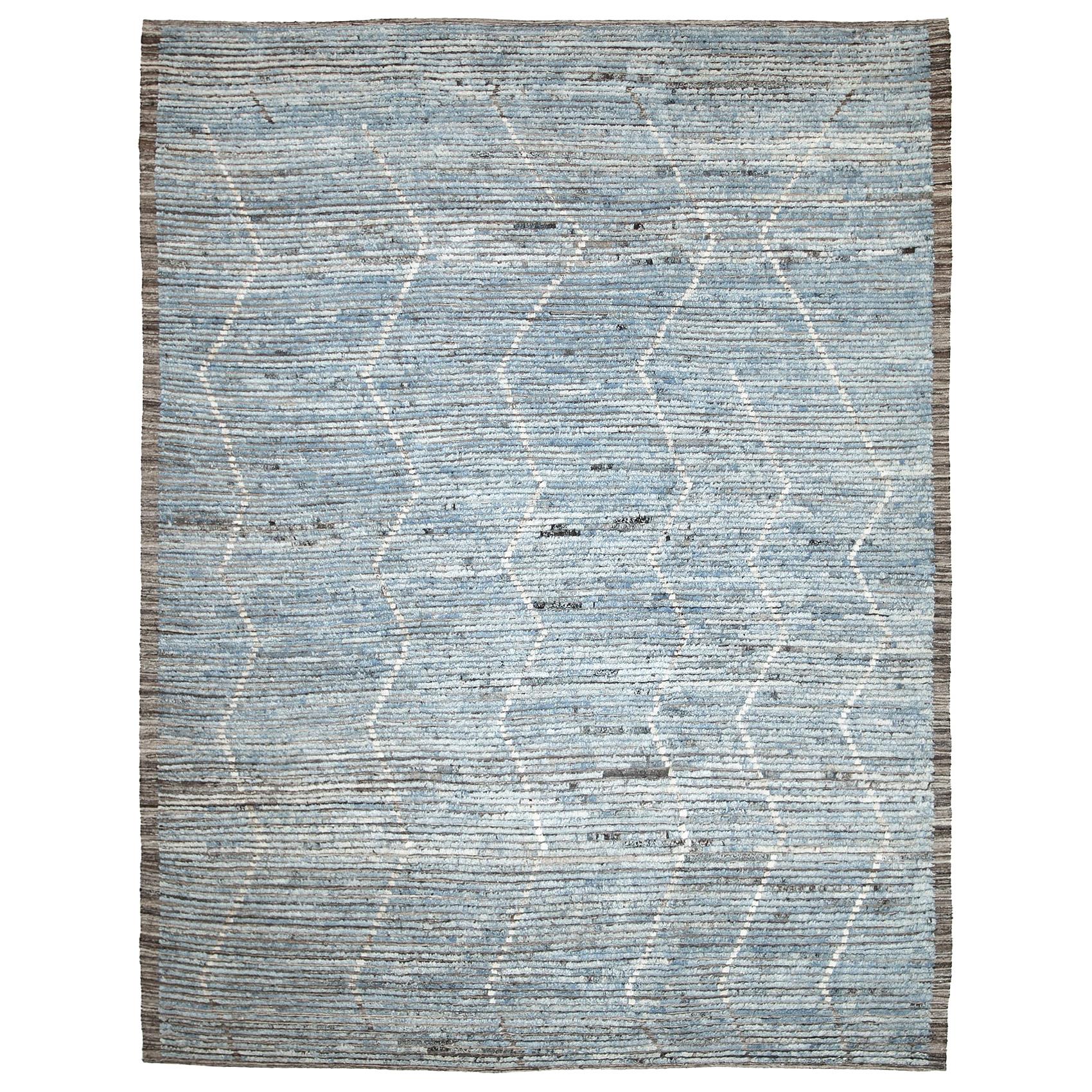 Nazmiyal Collection Blue Modern Moroccan Style Rug 9 ft 3 in x 11 ft 9 in