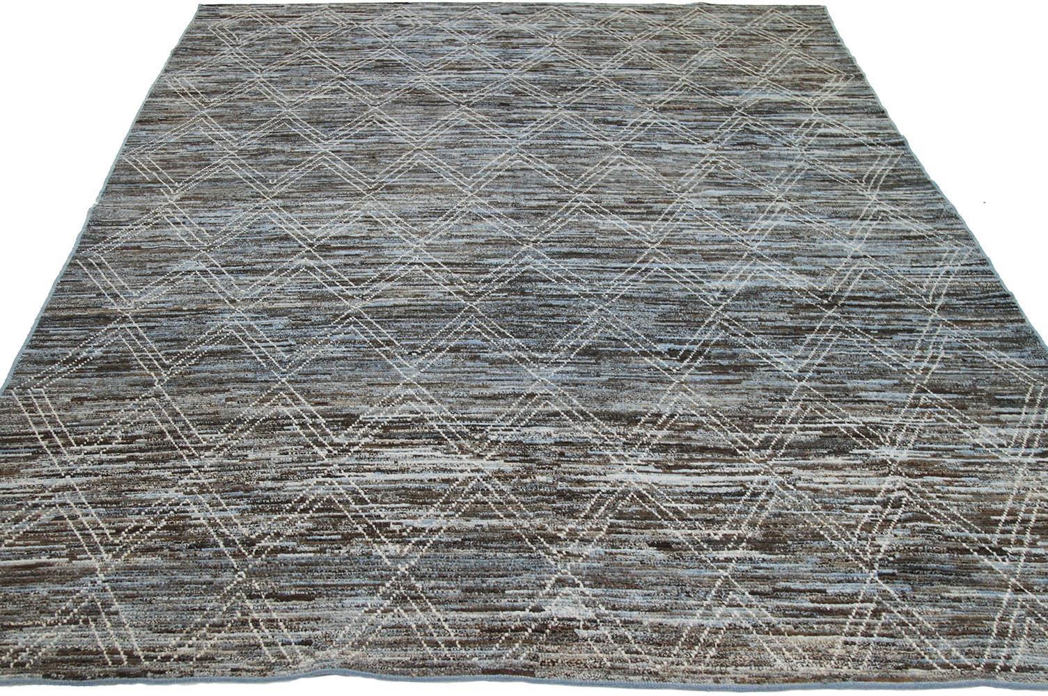 Contemporary Nazmiyal Collection Blue Modern Moroccan Style Rug 9 ft x 11 ft 9 in