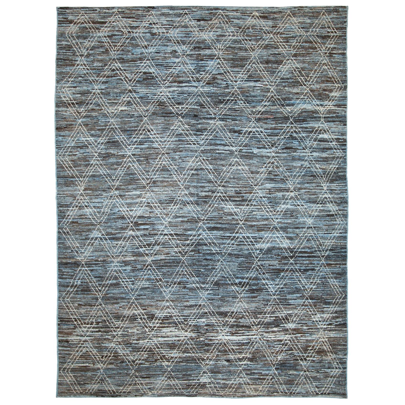 Nazmiyal Collection Blue Modern Moroccan Style Rug 9 ft x 11 ft 9 in