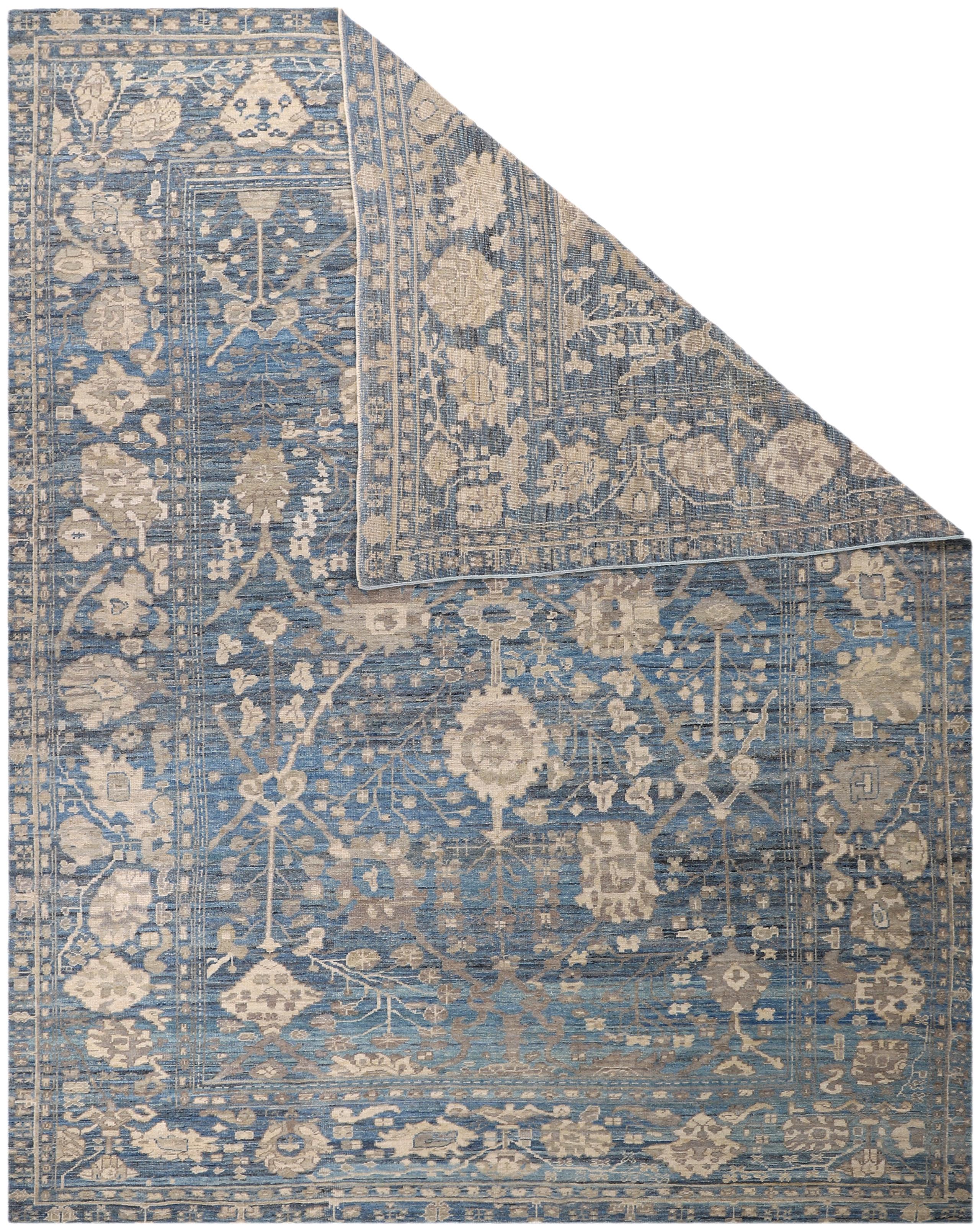 Nazmiyal Collection Blue Modern Turkish Oushak Rug 10 ft 2 in x 13 ft 8 in In New Condition For Sale In New York, NY