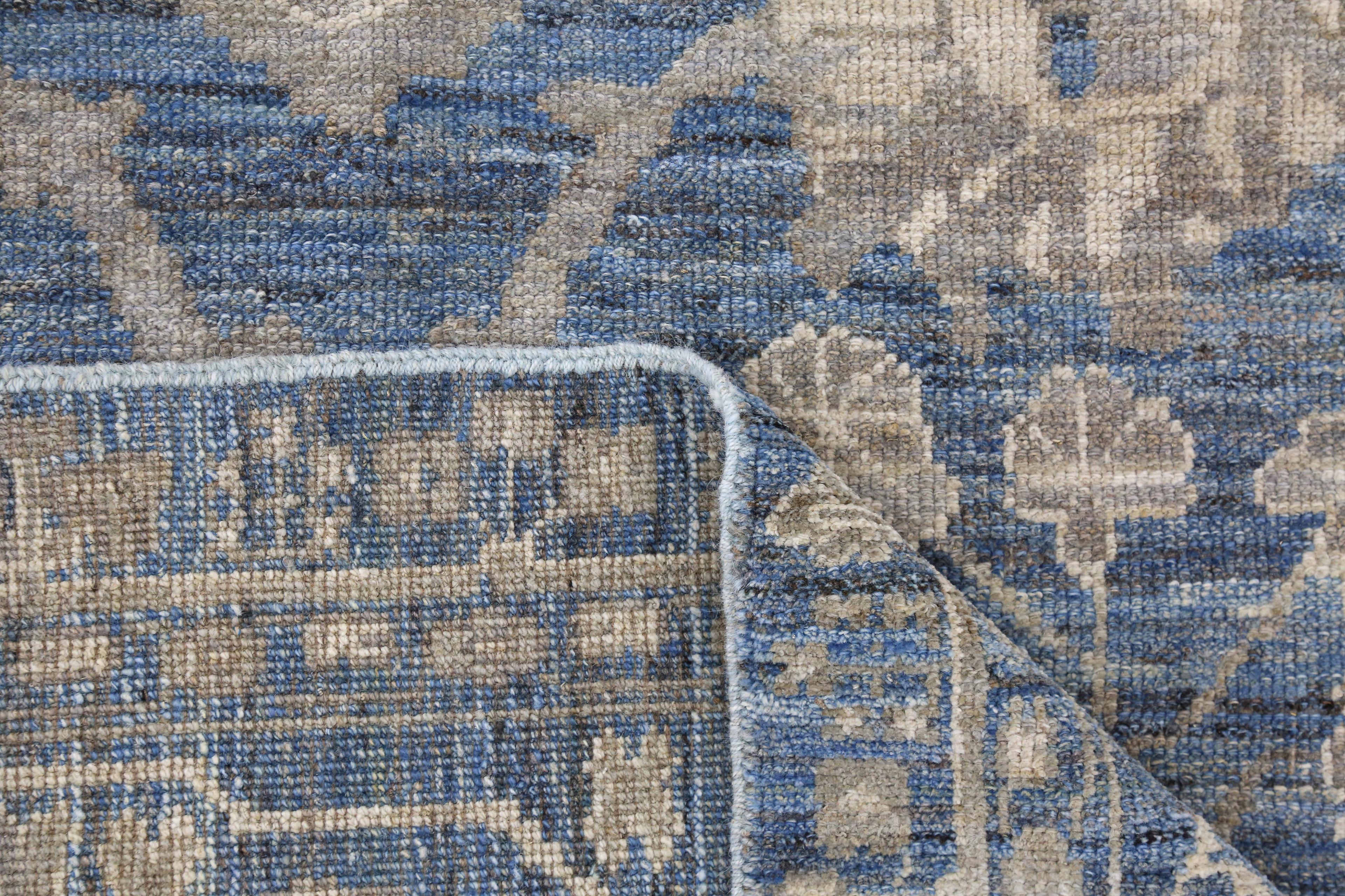 Contemporary Nazmiyal Collection Blue Modern Turkish Oushak Rug 10 ft 2 in x 13 ft 8 in For Sale