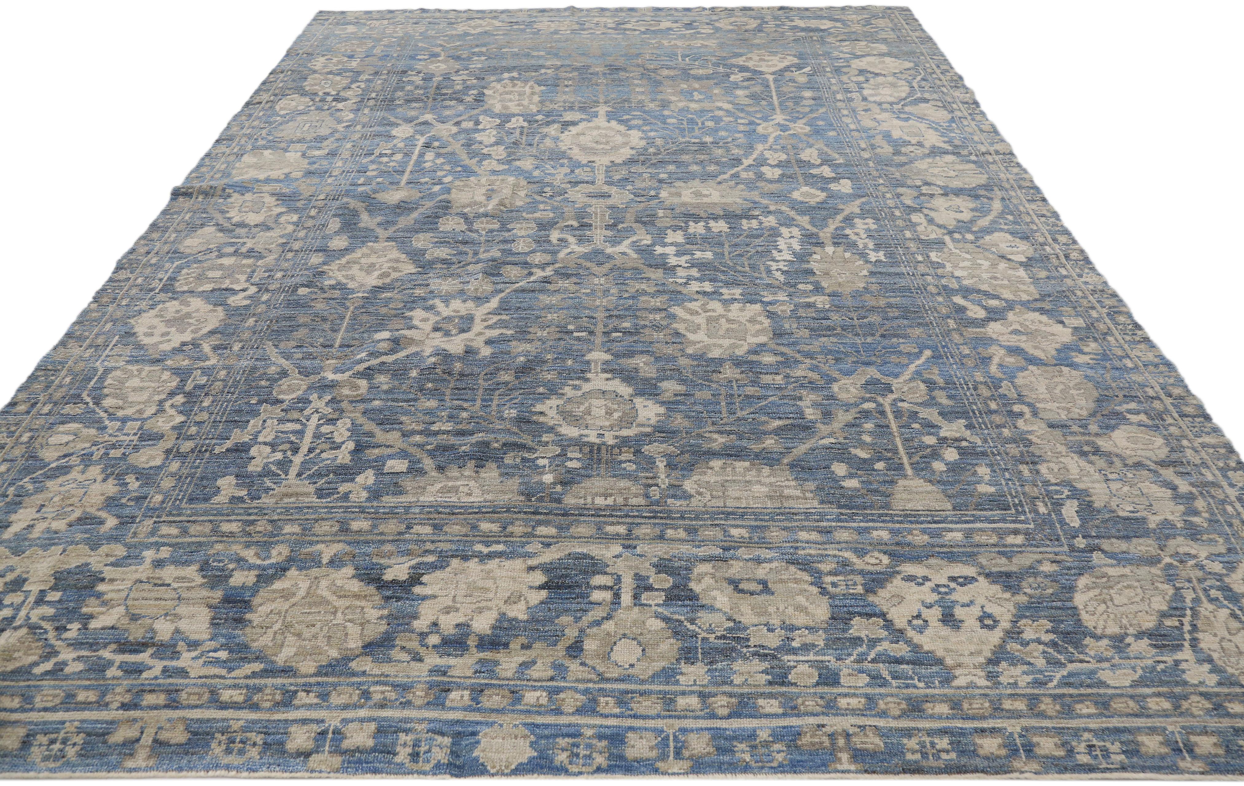 Wool Nazmiyal Collection Blue Modern Turkish Oushak Rug 10 ft 2 in x 13 ft 8 in For Sale