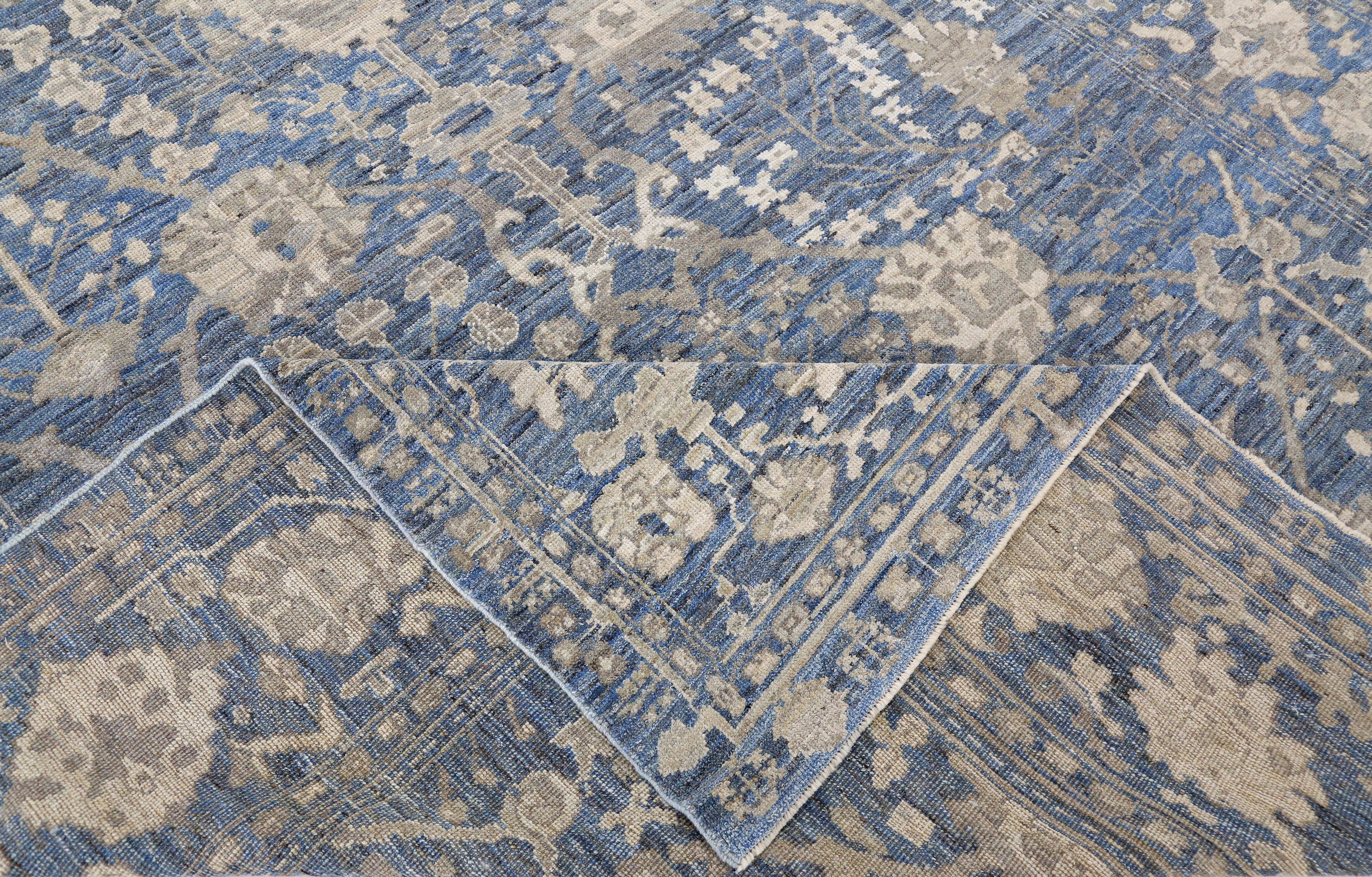 Nazmiyal Collection Blue Modern Turkish Oushak Rug 10 ft 2 in x 13 ft 8 in For Sale 1