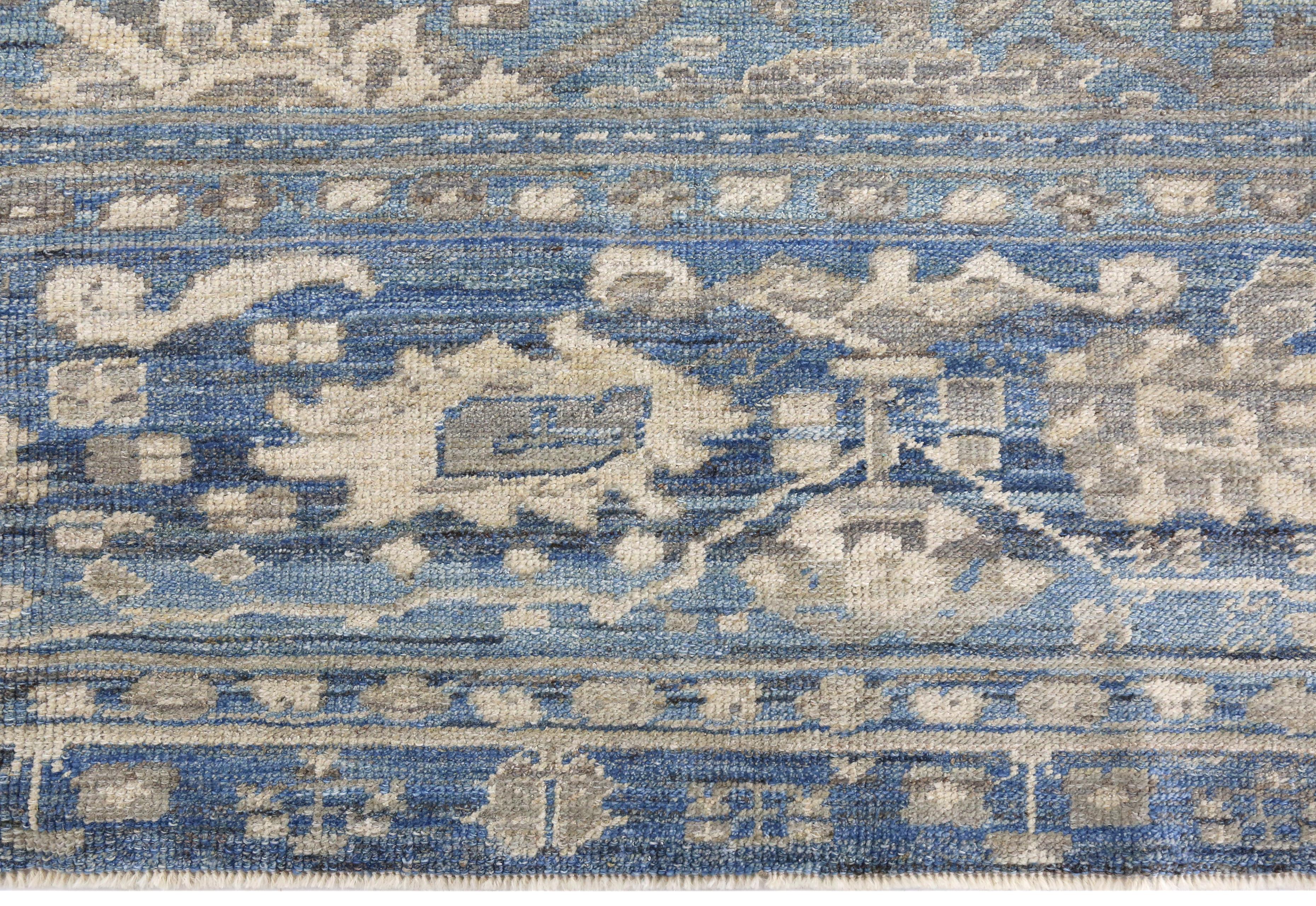 Nazmiyal Collection Blue Modern Turkish Oushak Rug 10 ft 2 in x 13 ft 8 in For Sale 2