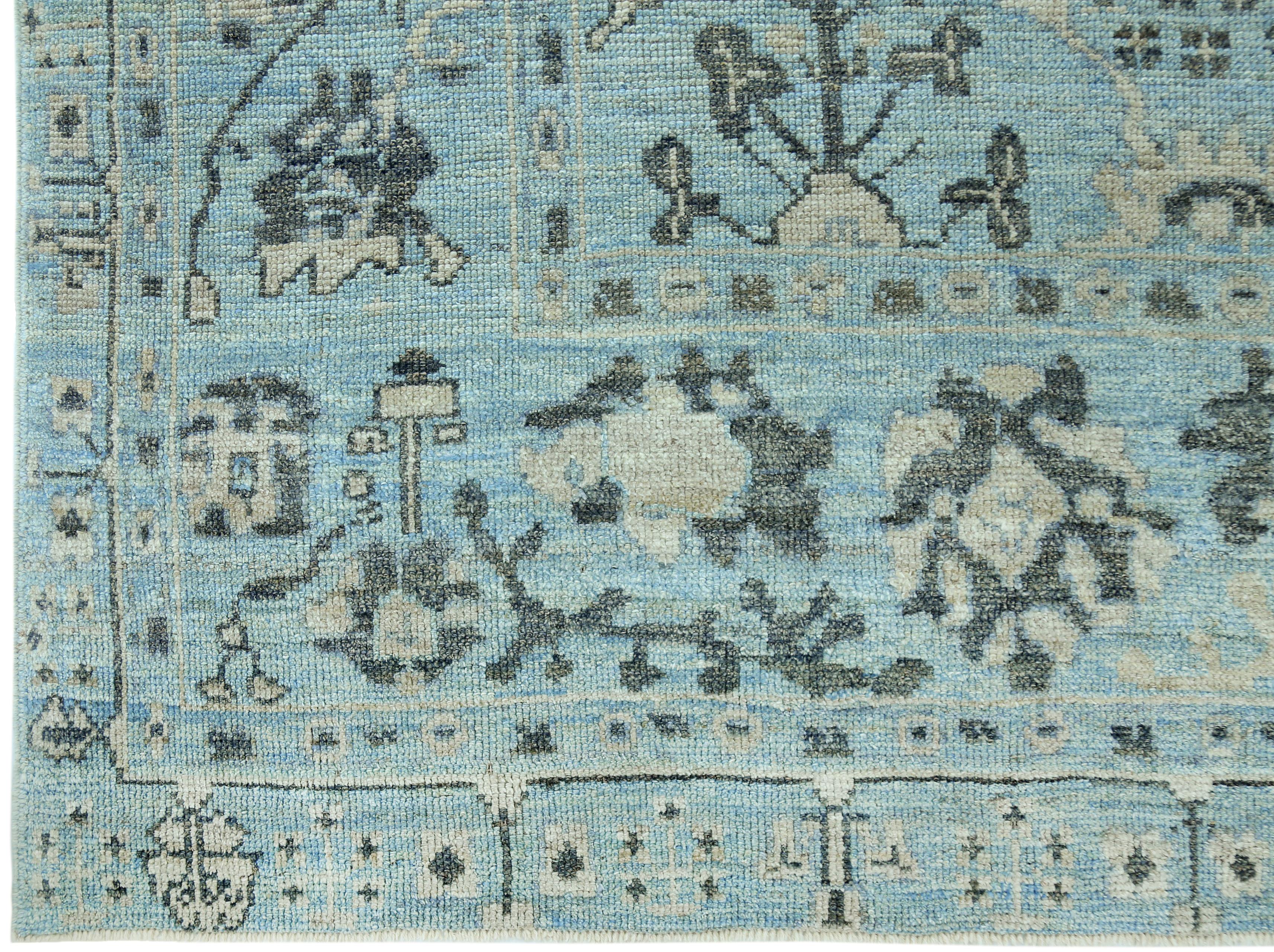 Hand-Knotted Nazmiyal Collection Blue Modern Turkish Oushak Rug 8 ft 4 in x 9 ft 10 in