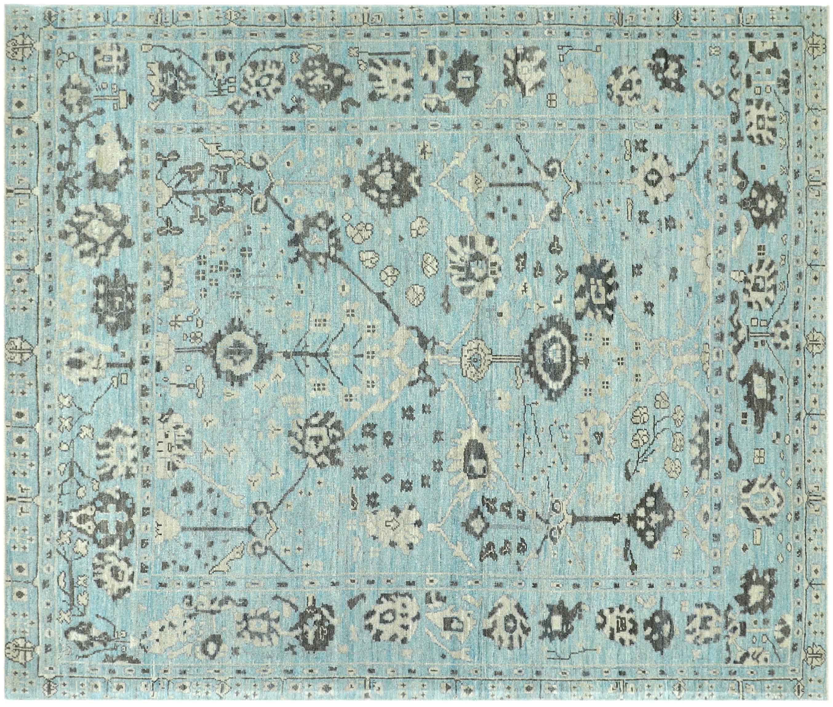 Wool Nazmiyal Collection Blue Modern Turkish Oushak Rug 8 ft 4 in x 9 ft 10 in