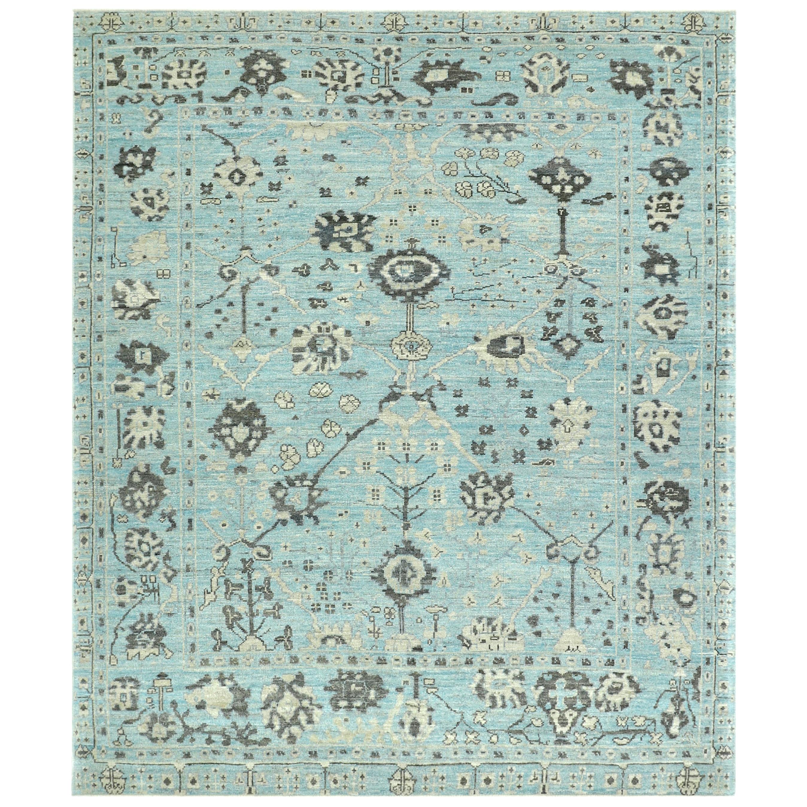 Nazmiyal Collection Blue Modern Turkish Oushak Rug 8 ft 4 in x 9 ft 10 in