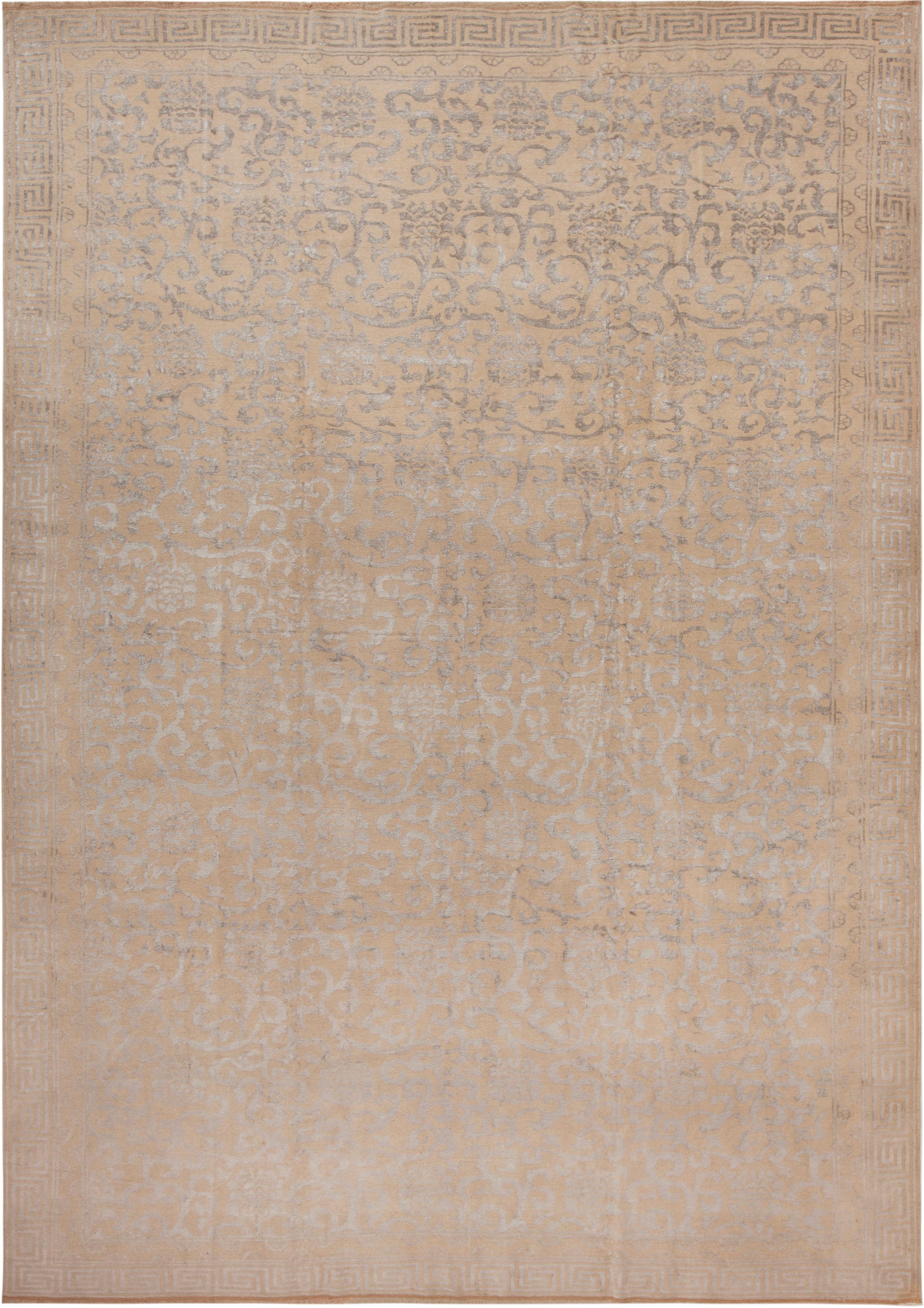 Nazmiyal Collection Tappeto moderno in seta e lana con design botanico 9'10