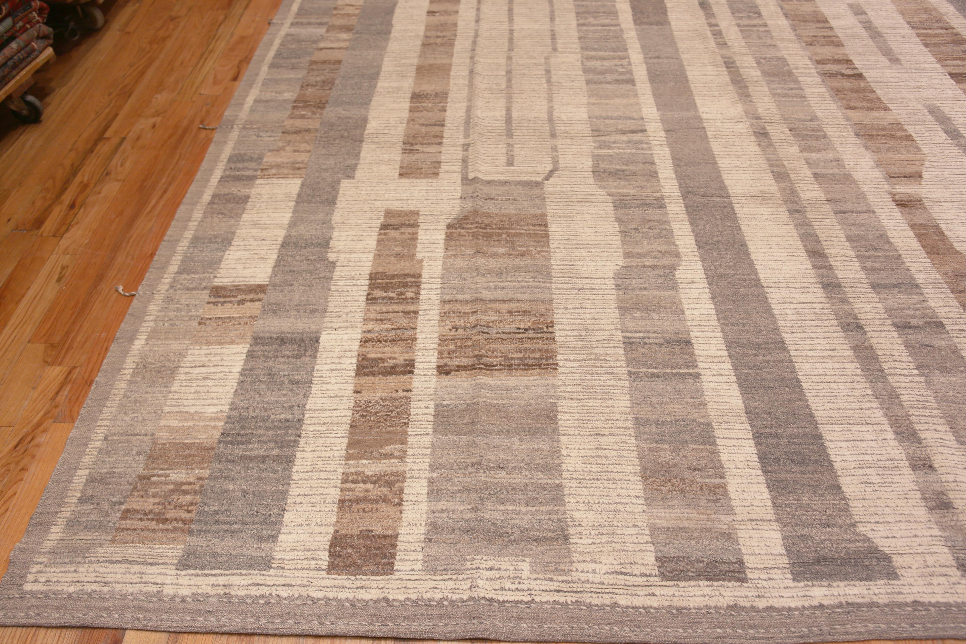 Hand-Knotted Nazmiyal Collection Brown and Beige Modern Abstract Decorative Rug 14'2