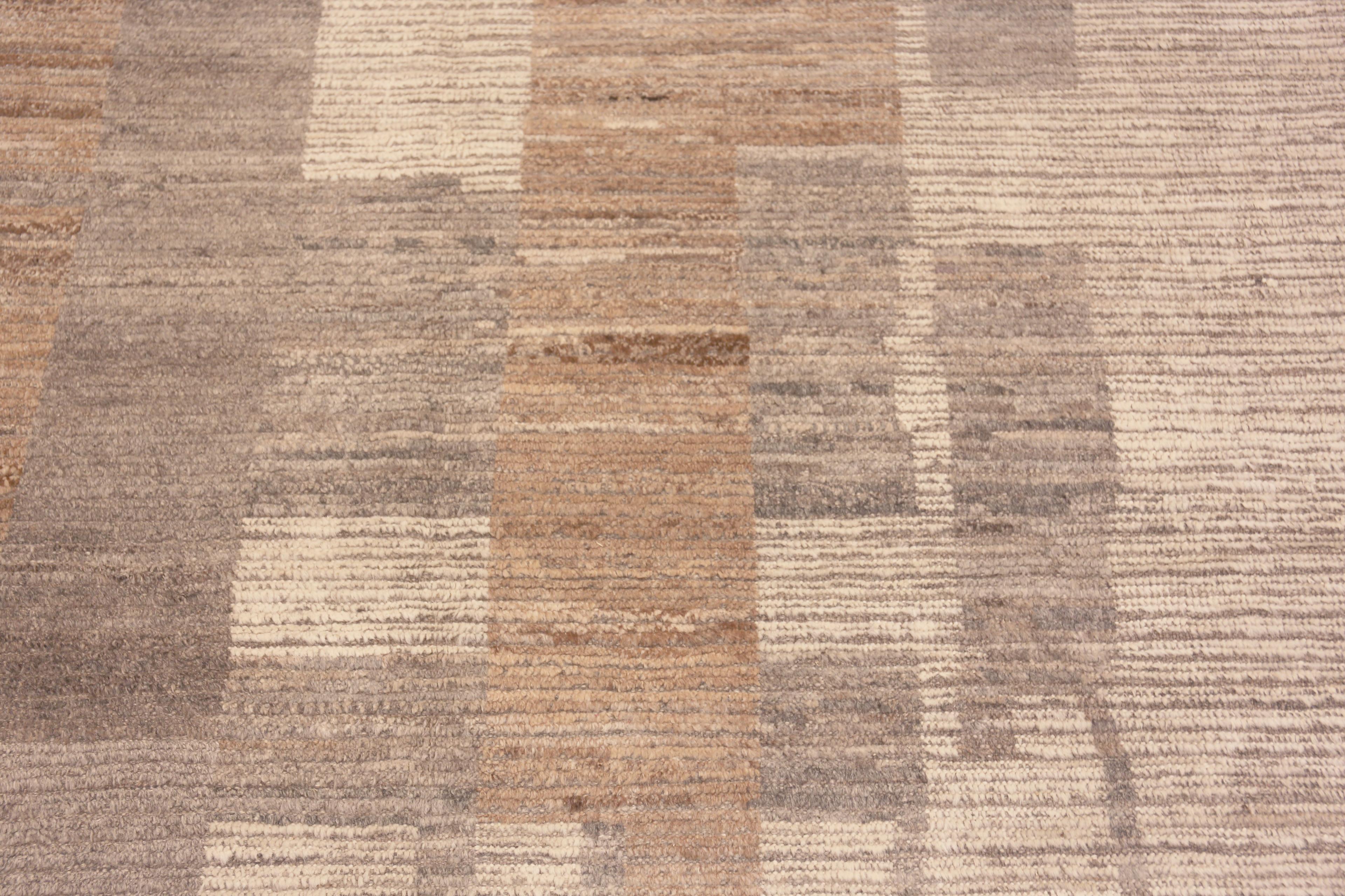 Wool Nazmiyal Collection Brown and Beige Modern Abstract Decorative Rug 14'2