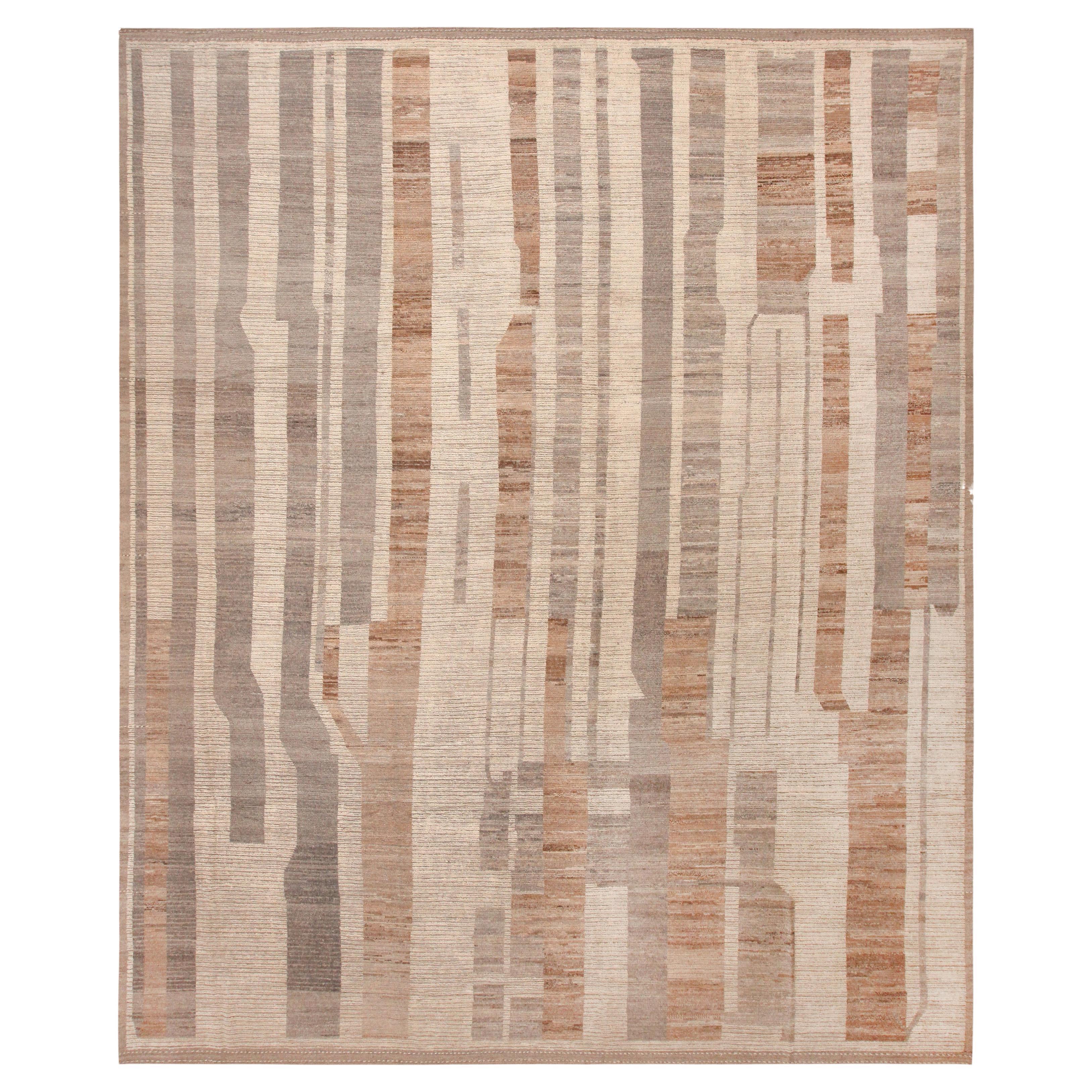 Nazmiyal Collection Brown and Beige Modern Abstract Decorative Rug 14'2" x 16'6" For Sale