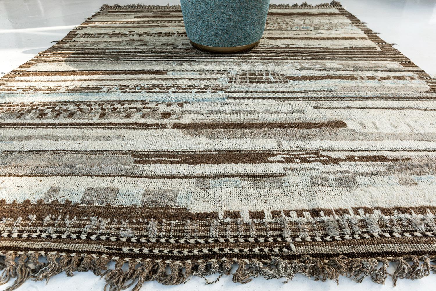 Afghan Nazmiyal Collection Brown And Blue Modern Distressed Rug 7 ft 8 in x 9 ft 7 in