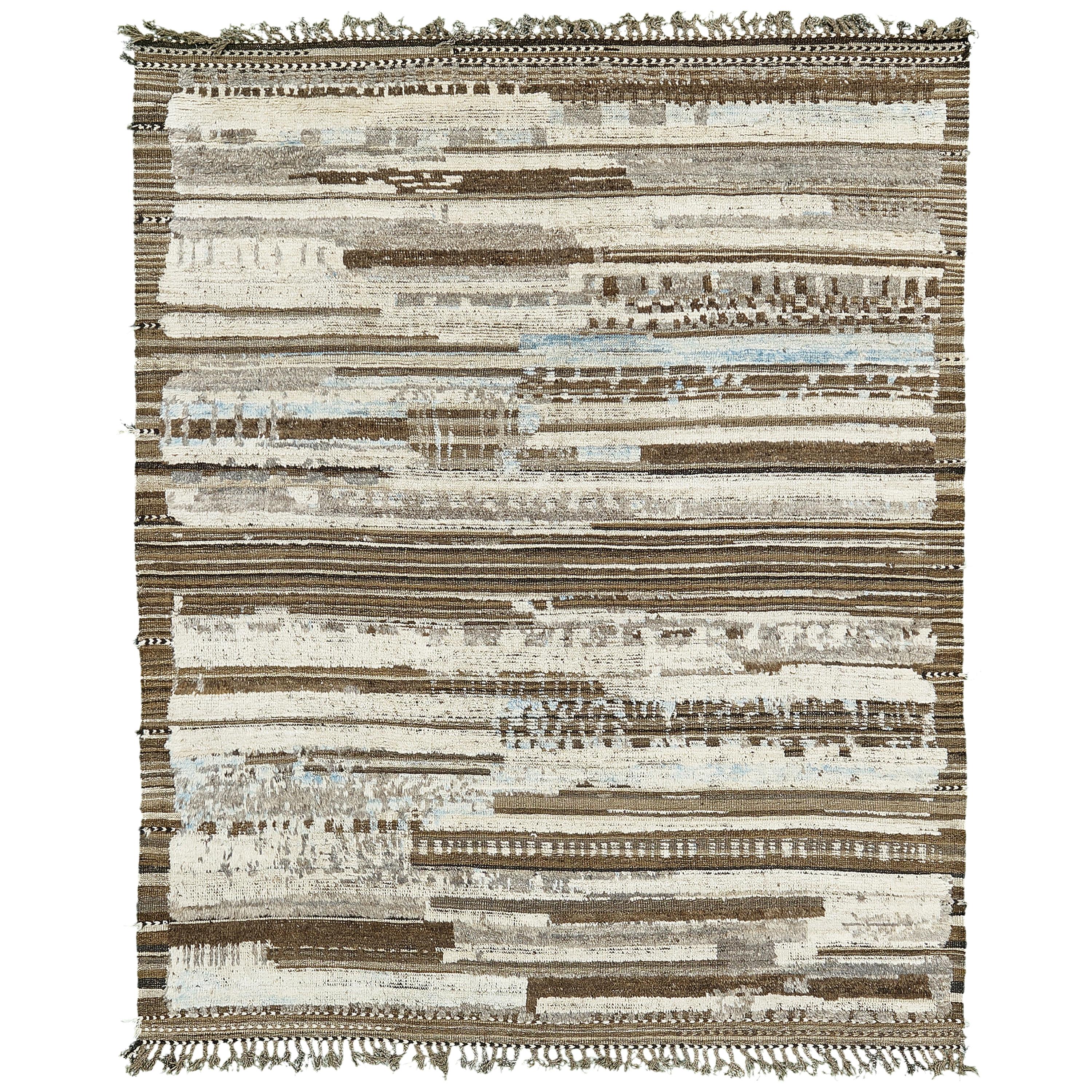 Nazmiyal Collection Brown And Blue Modern Distressed Rug 7 ft 8 in x 9 ft 7 in