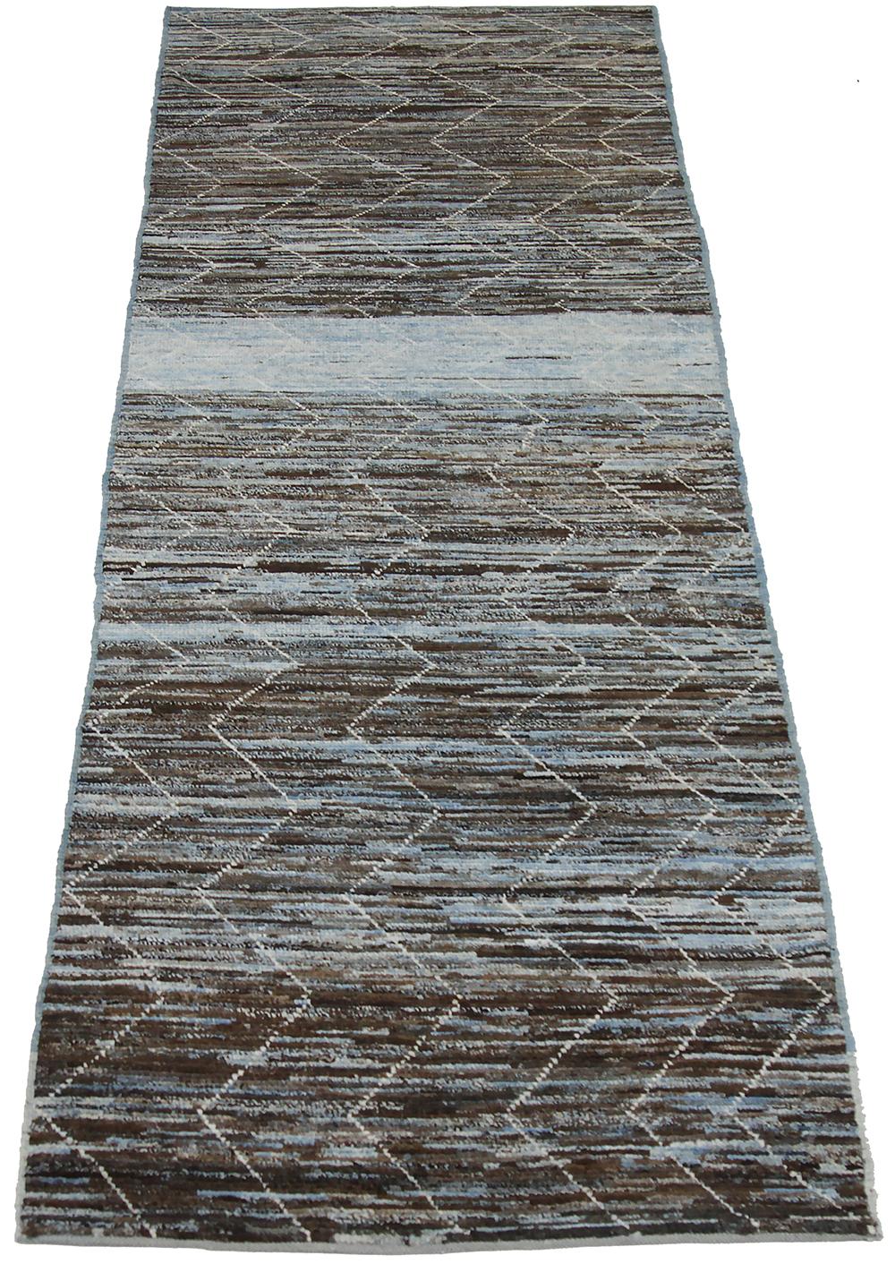 Contemporary Nazmiyal Collection Brown and Blue Modern Moroccan Style Rug 2 ft 9in x 9 ft 9in