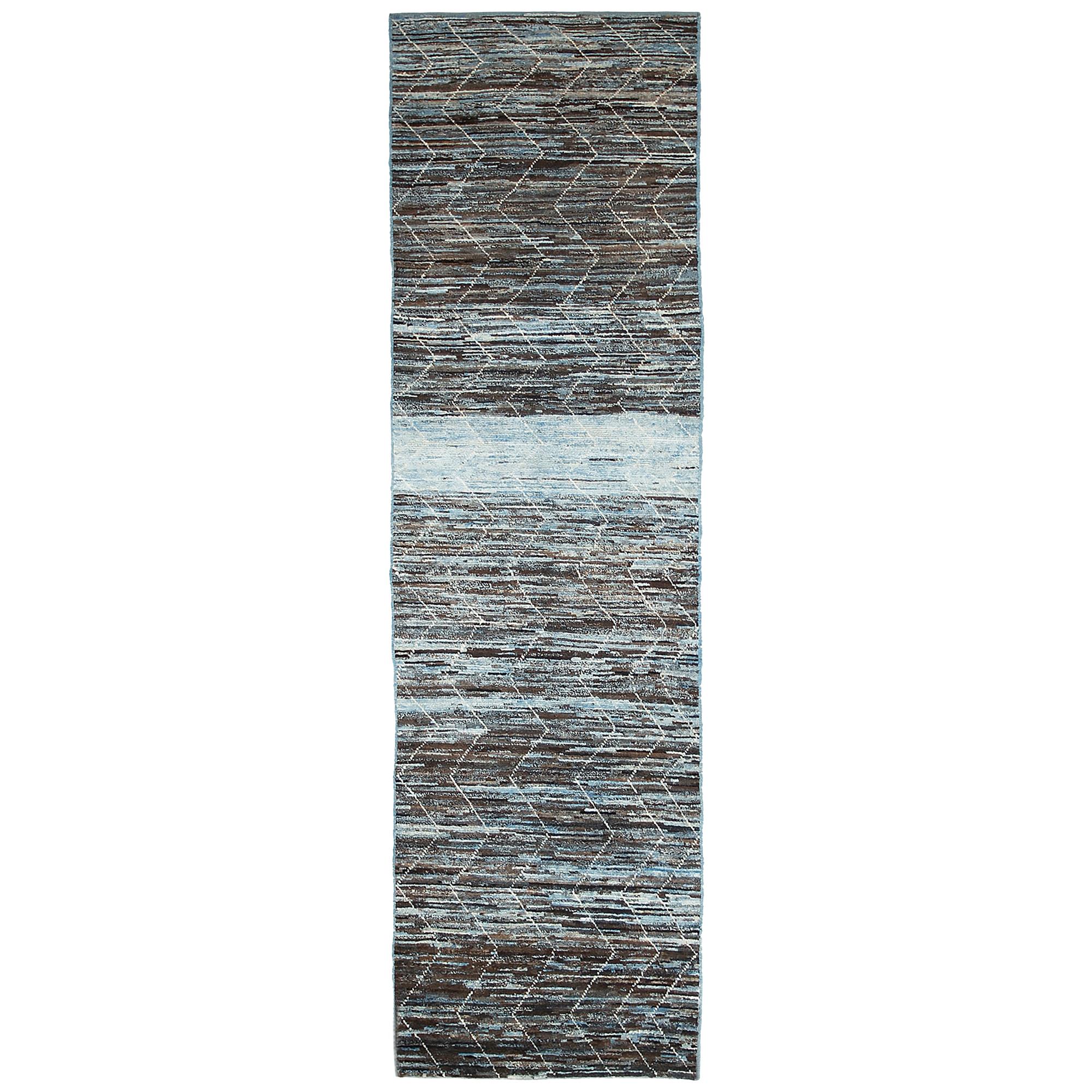 Nazmiyal Collection Brown and Blue Modern Moroccan Style Rug 2 ft 9in x 9 ft 9in