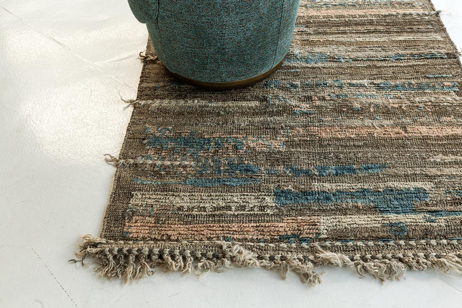 Charming Brown Blue Modern Distressed Rug, Country of Origin: Afghanistan, Circa Date: Modern. 3 ft 9 in x 6 ft (1.14 m x 1.83 m)