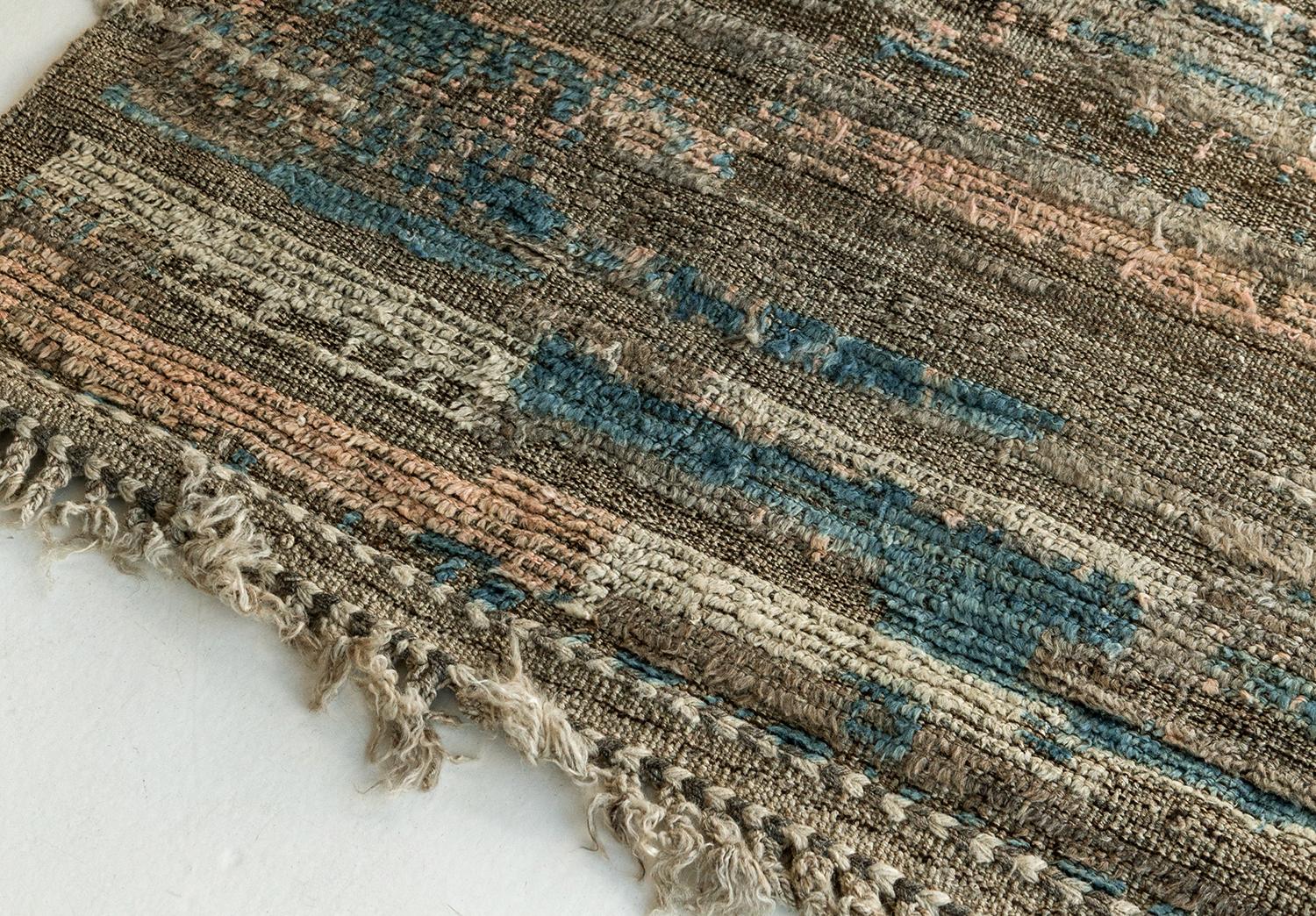 Afghan Nazmiyal Collection Brown Blue Modern Distressed Rug 3 ft 9 in x 6 ft
