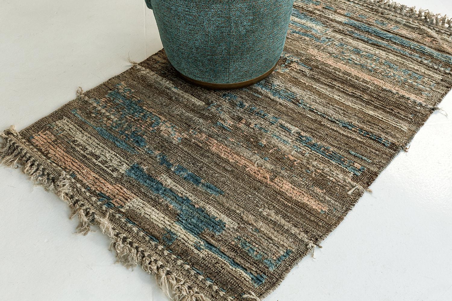 Hand-Knotted Nazmiyal Collection Brown Blue Modern Distressed Rug 3 ft 9 in x 6 ft