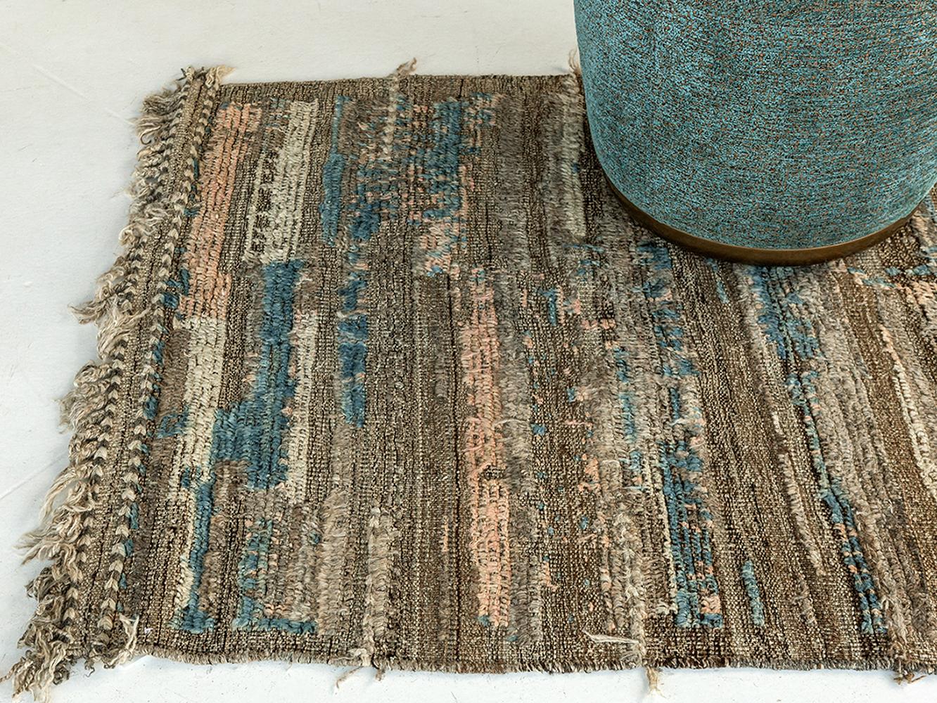 Nazmiyal Collection Brown Blue Modern Distressed Rug 3 ft 9 in x 6 ft In New Condition In New York, NY