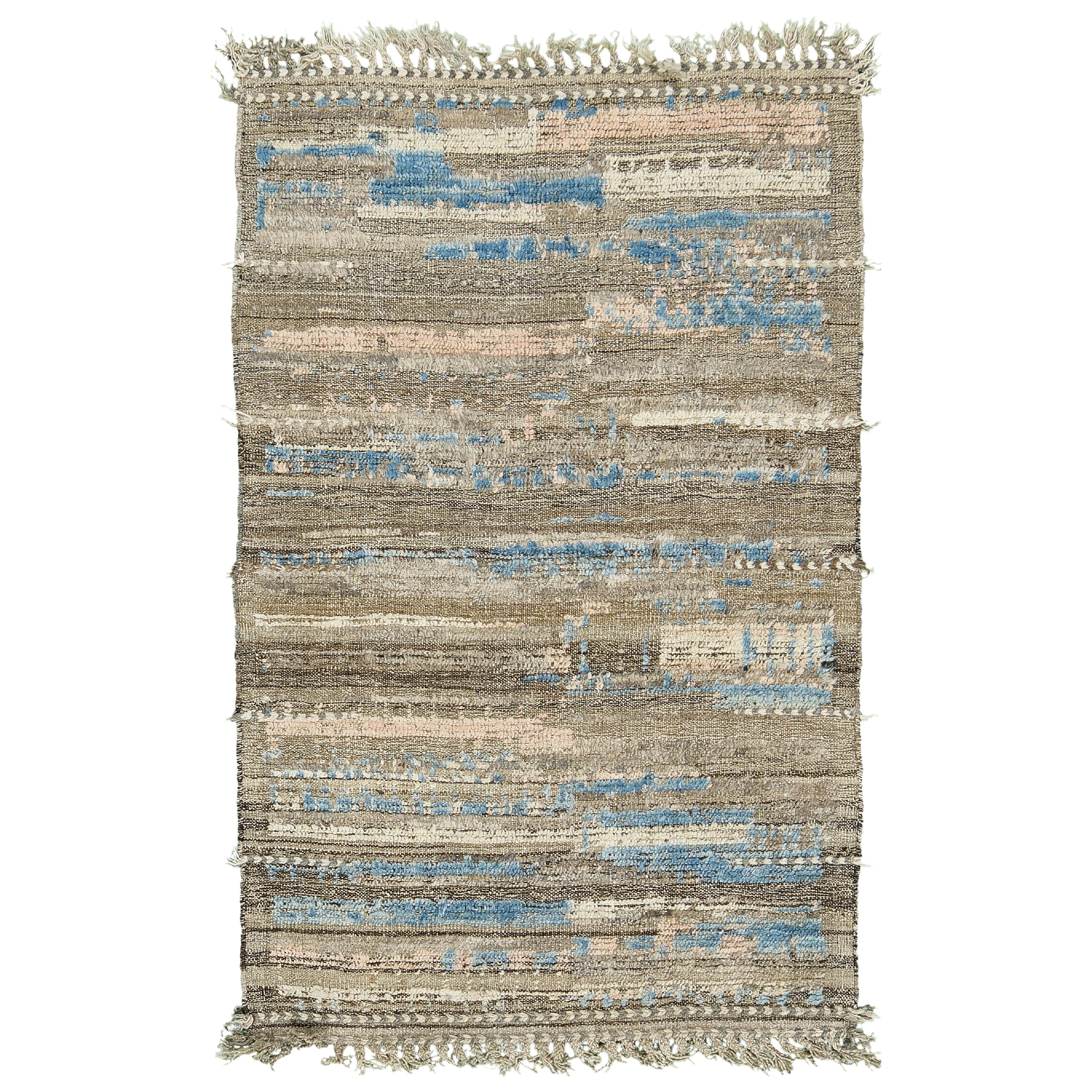 Nazmiyal Collection Brown Blue Modern Distressed Rug 3 ft 9 in x 6 ft