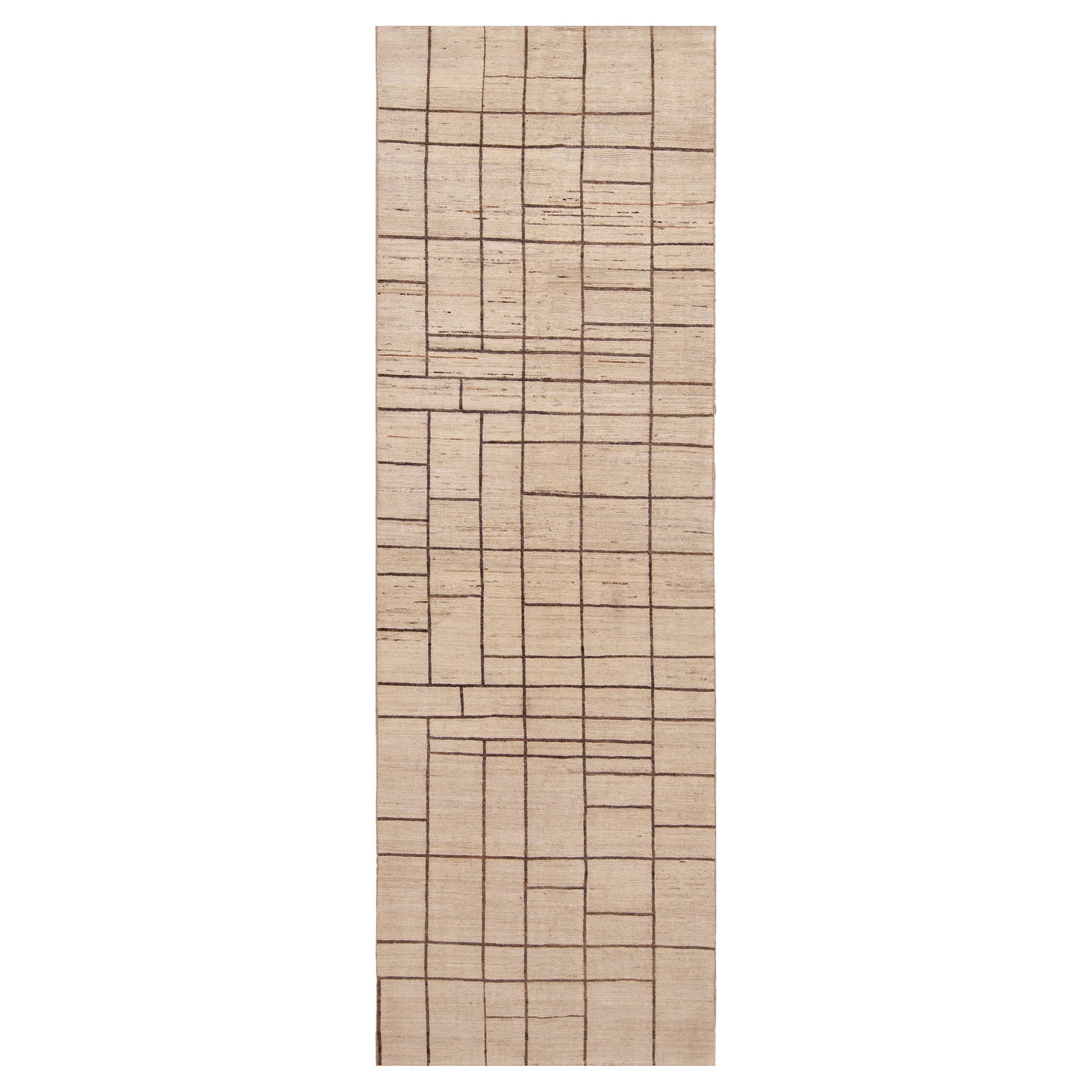 Nazmiyal Collection Brown Color Geometric Design Modern Runner Rug 4'3" x 13'3" For Sale