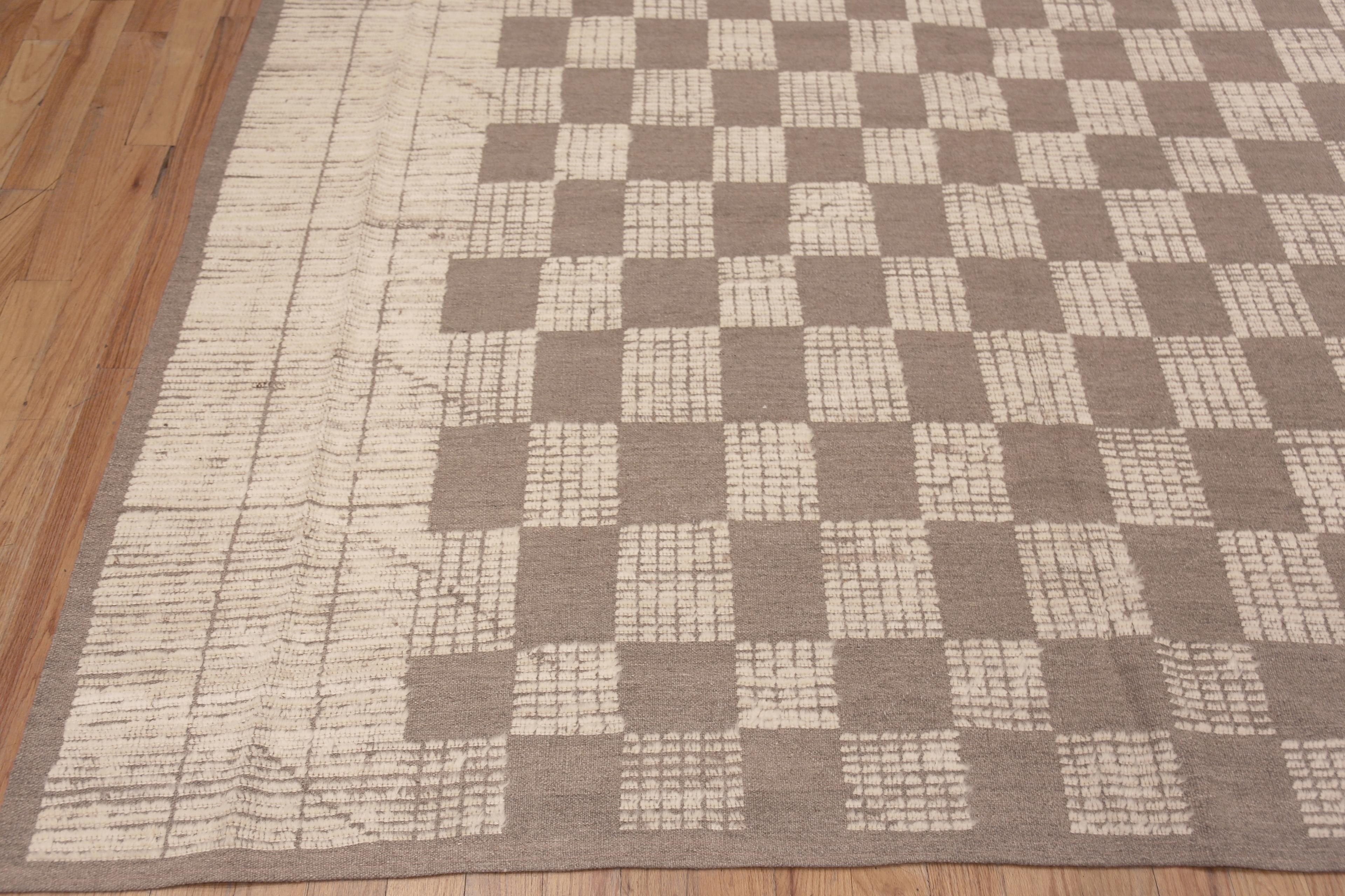 Wool Nazmiyal Collection Brown Tribal Checkerboard Design Modern Rug 10'8