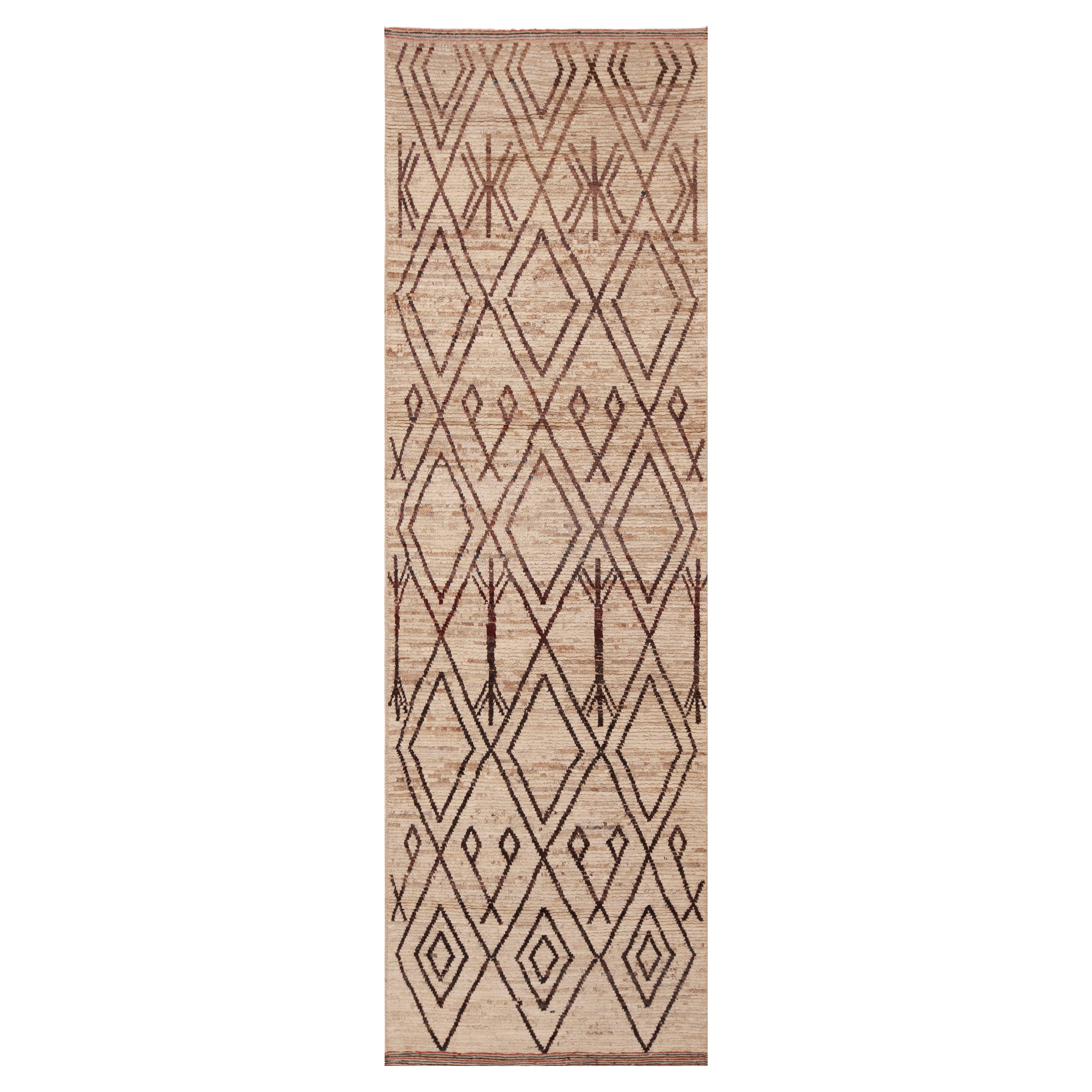 Nazmiyal Collection Brown Tribal Geometric Modern Runner Rug 3'4" x 10'6" For Sale