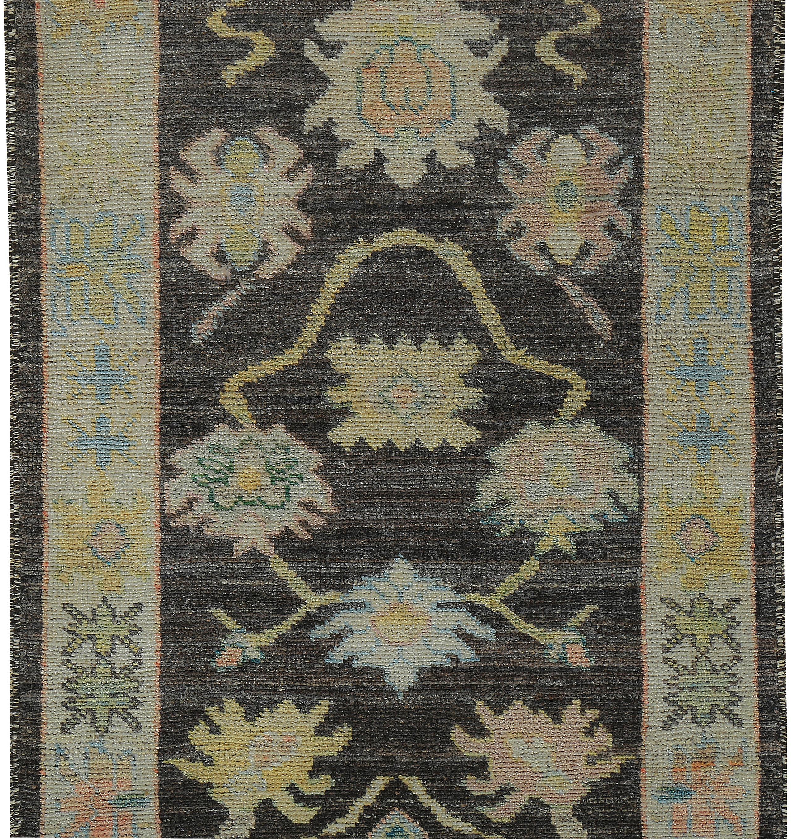 Hand-Knotted Nazmiyal Collection Charcoal Background Turkish Oushak Runner 3ft 3in x 18ft 7in