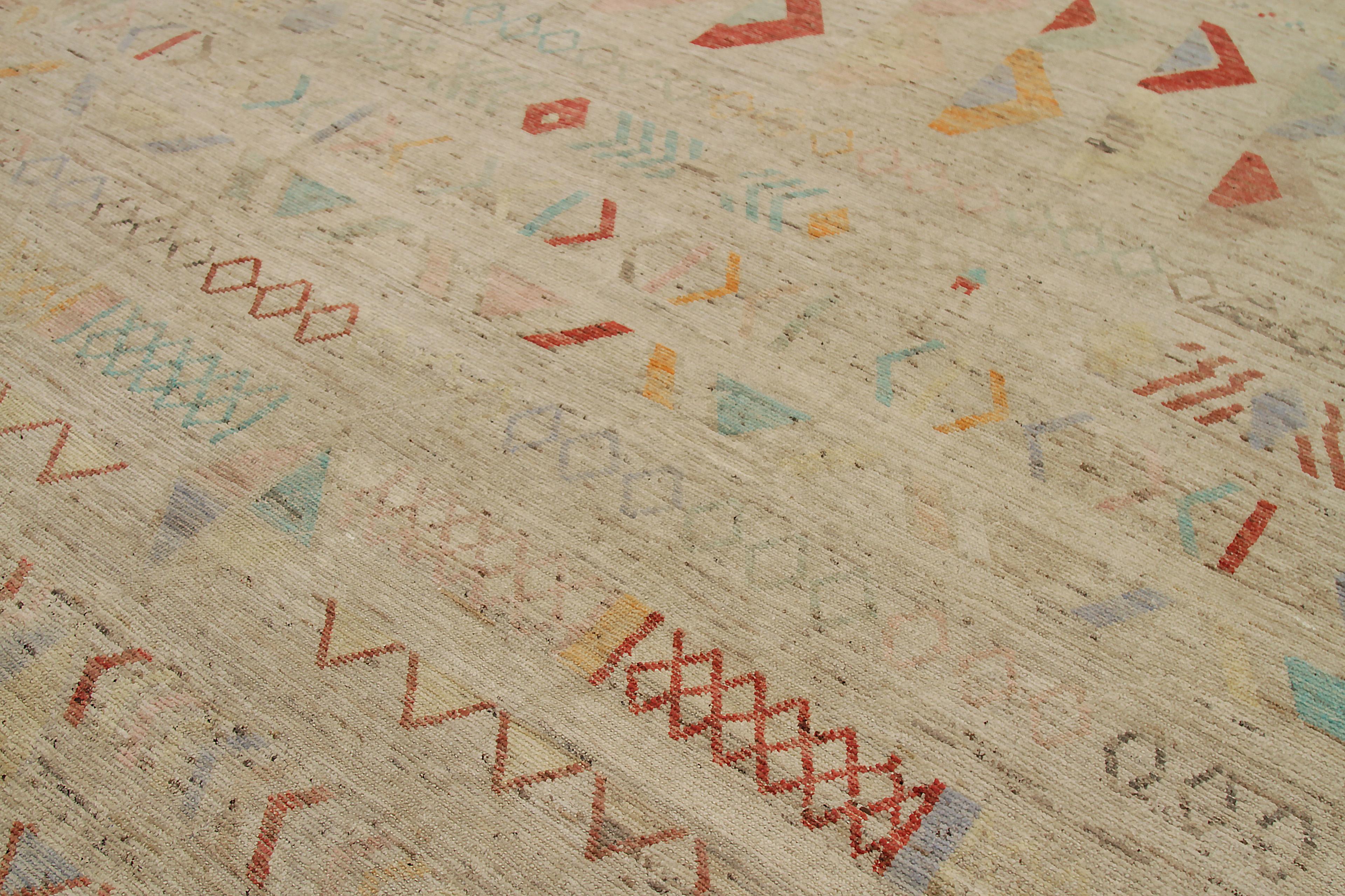 Nazmiyal Collection Colorful Geometric Modern Distressed Rug. 10 ft 2 in x 14 ft In New Condition In New York, NY