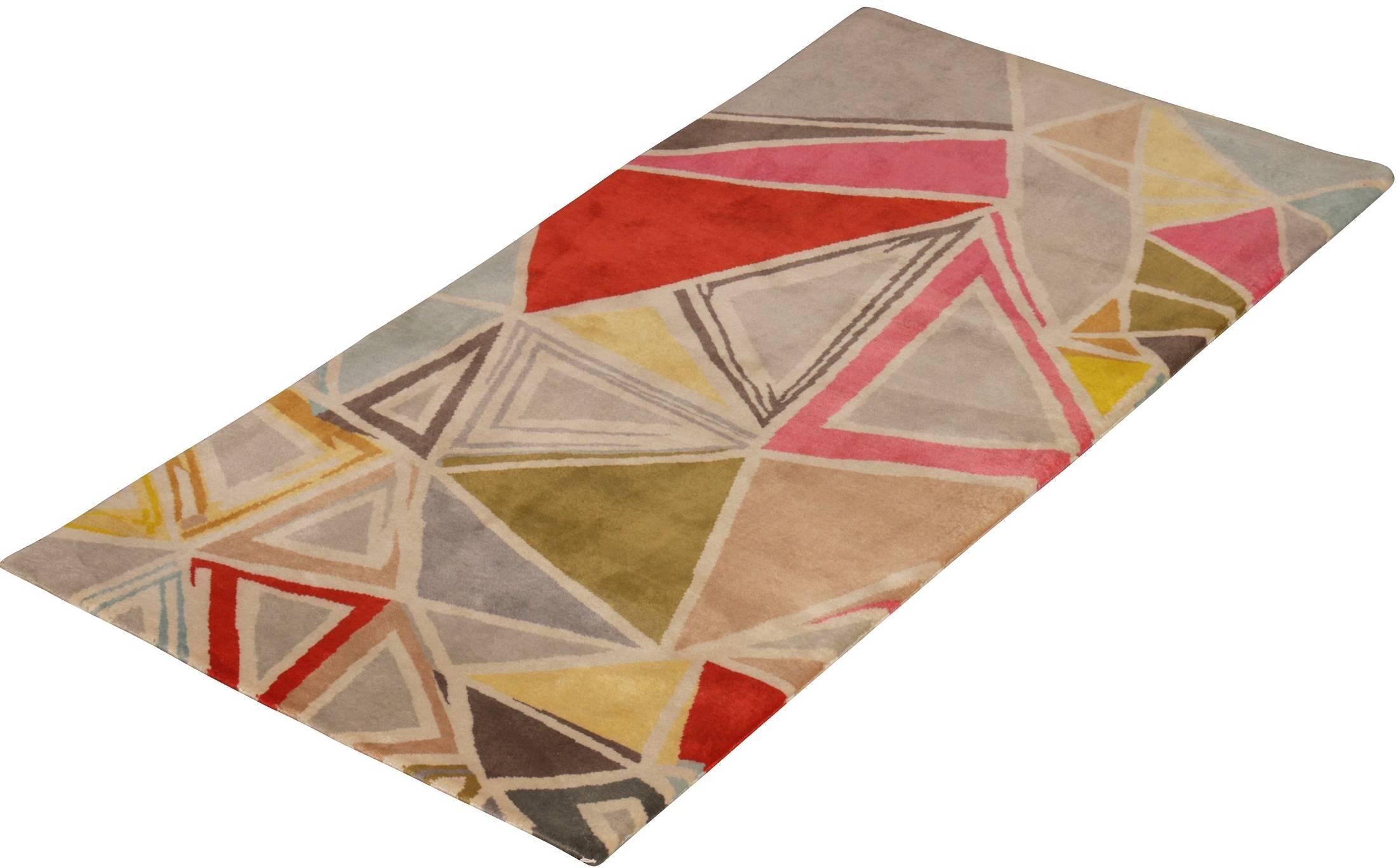 Indian Colorful Mid Century Modern Rug 3 ft 1 in x 5 ft 11 in For Sale