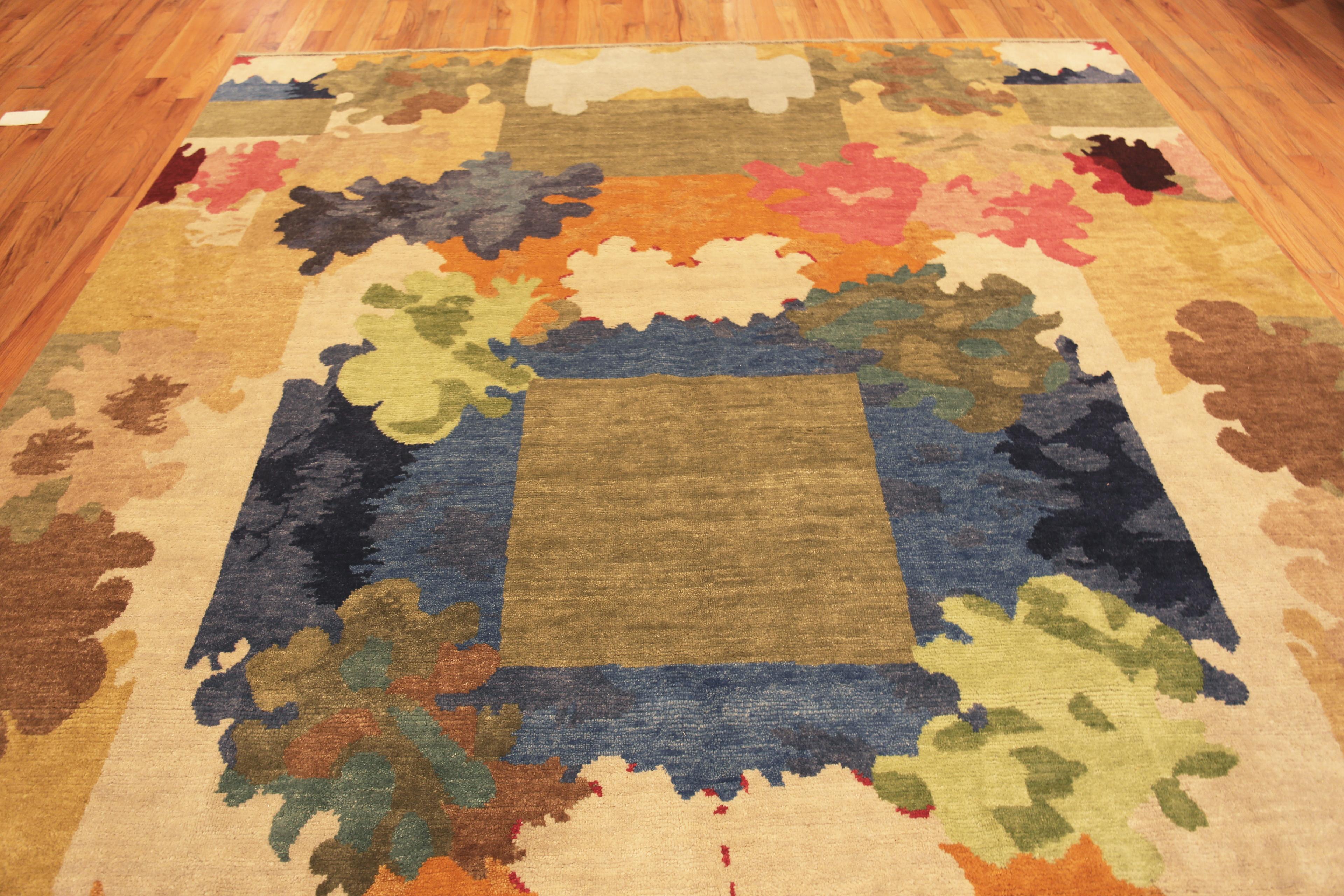 Indian Nazmiyal Collection Colorful Modern Swedish Design Rug. 10 ft 1 in x 13 ft 10 in For Sale
