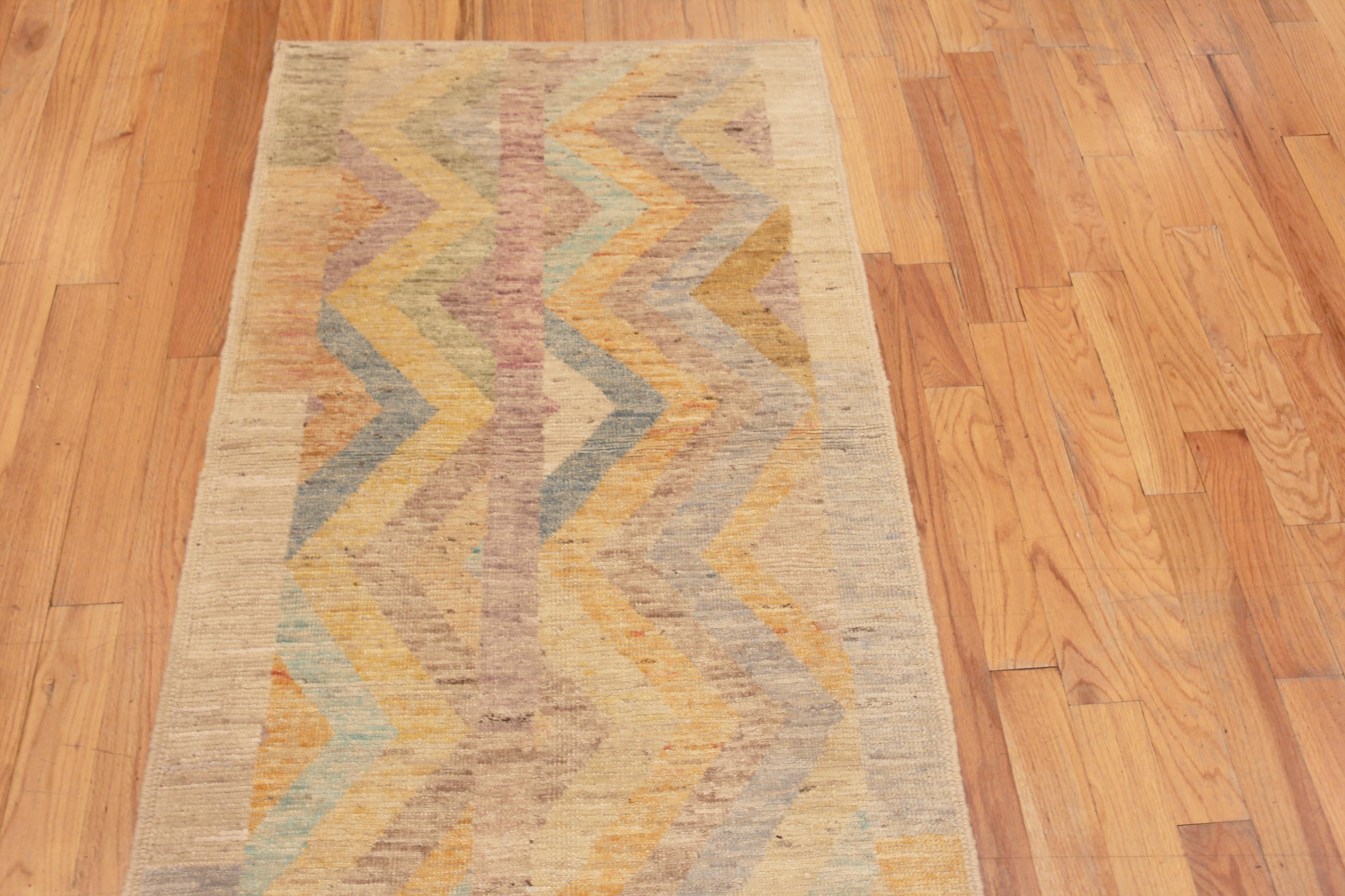 An Artistic And Decorative Rustic Colorful Tribal Geometric Chevron Design Hallway Runner Rug, Country of Origin: Central Asia, Circa Date: Modern Rug 