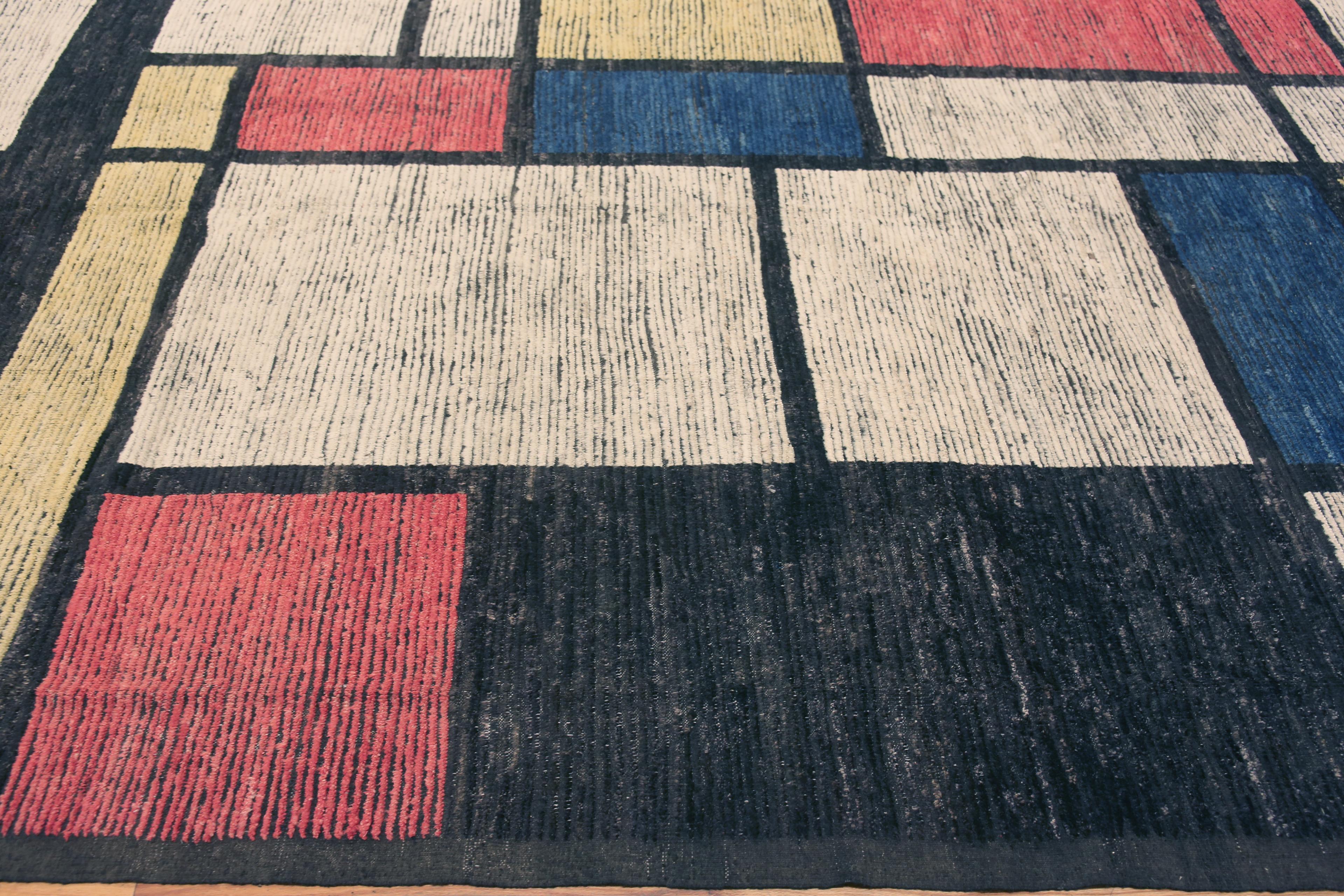 Un étonnant tapis contemporain artistique inspiré de Piet Mondrian, Pays d'origine : Asie centrale, Circa date : Tapis modernes