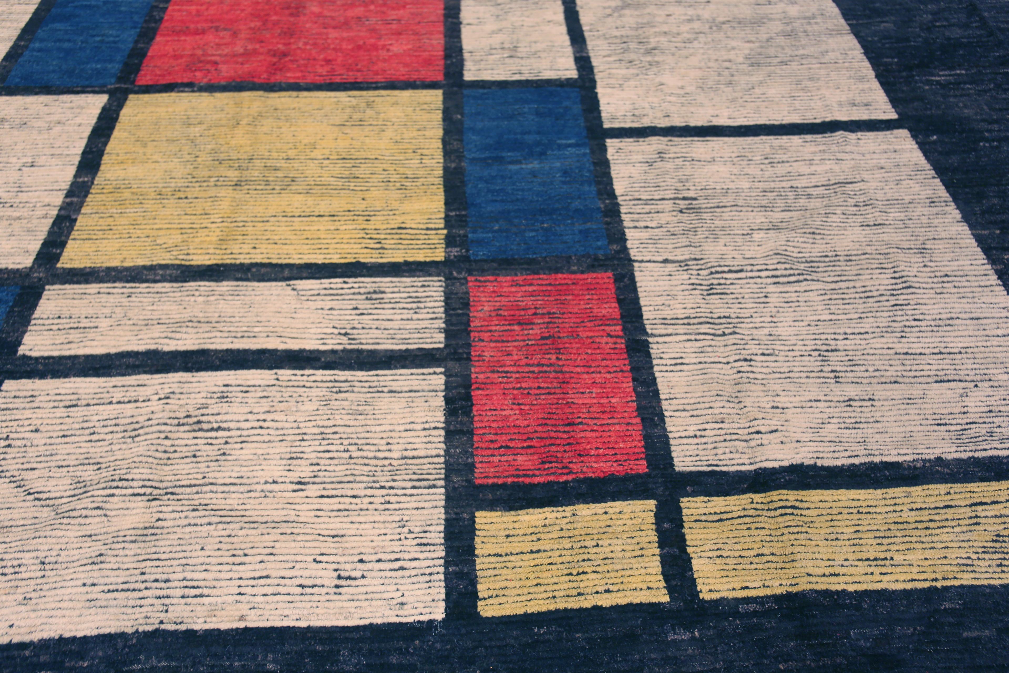 Hand-Knotted Nazmiyal Collection Contemporary Artistic Piet Mondrian Modern Rug 10'8