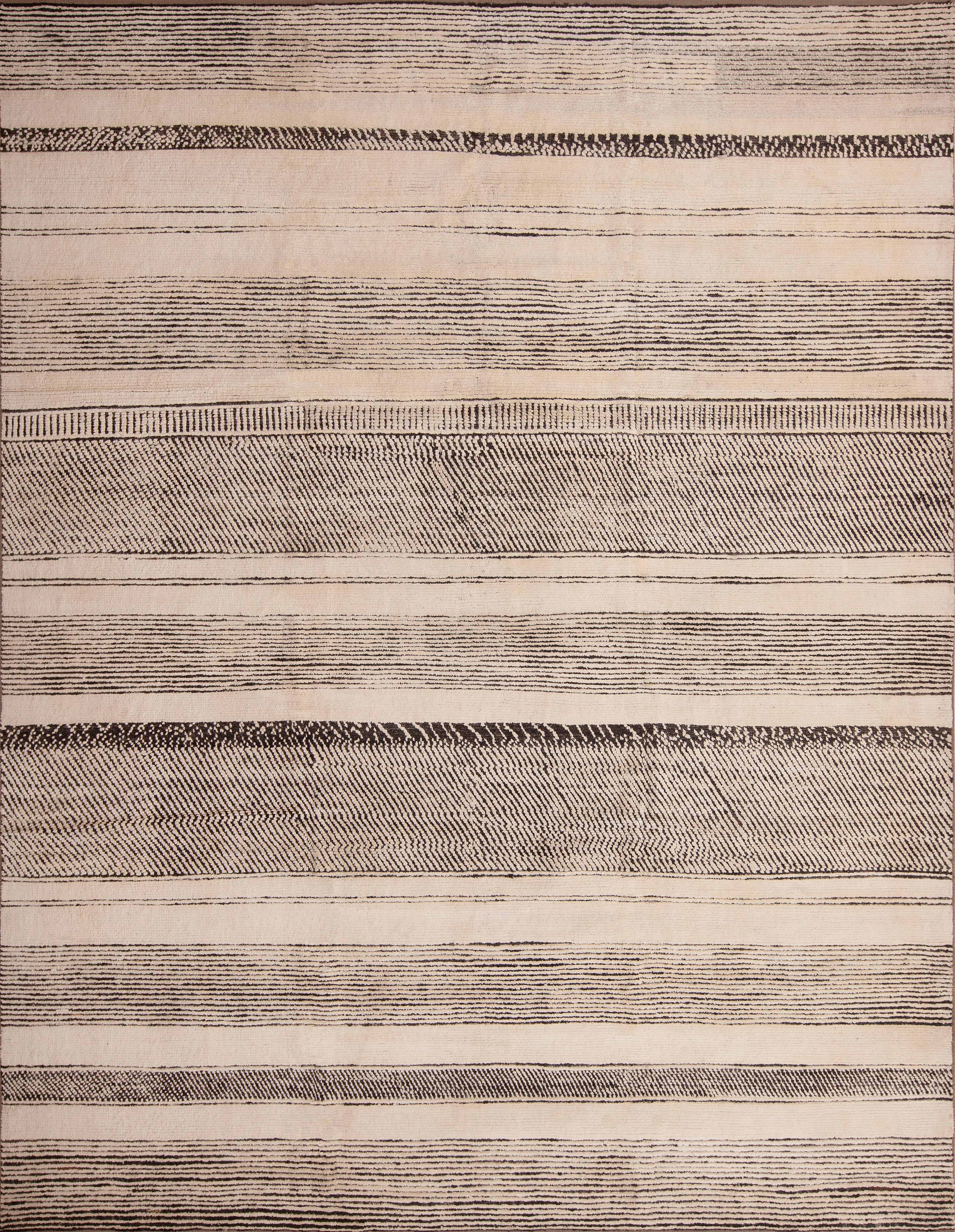 Hand-Knotted Nazmiyal Collection Cream And Black Abstract  Modern Area Rug 9'4