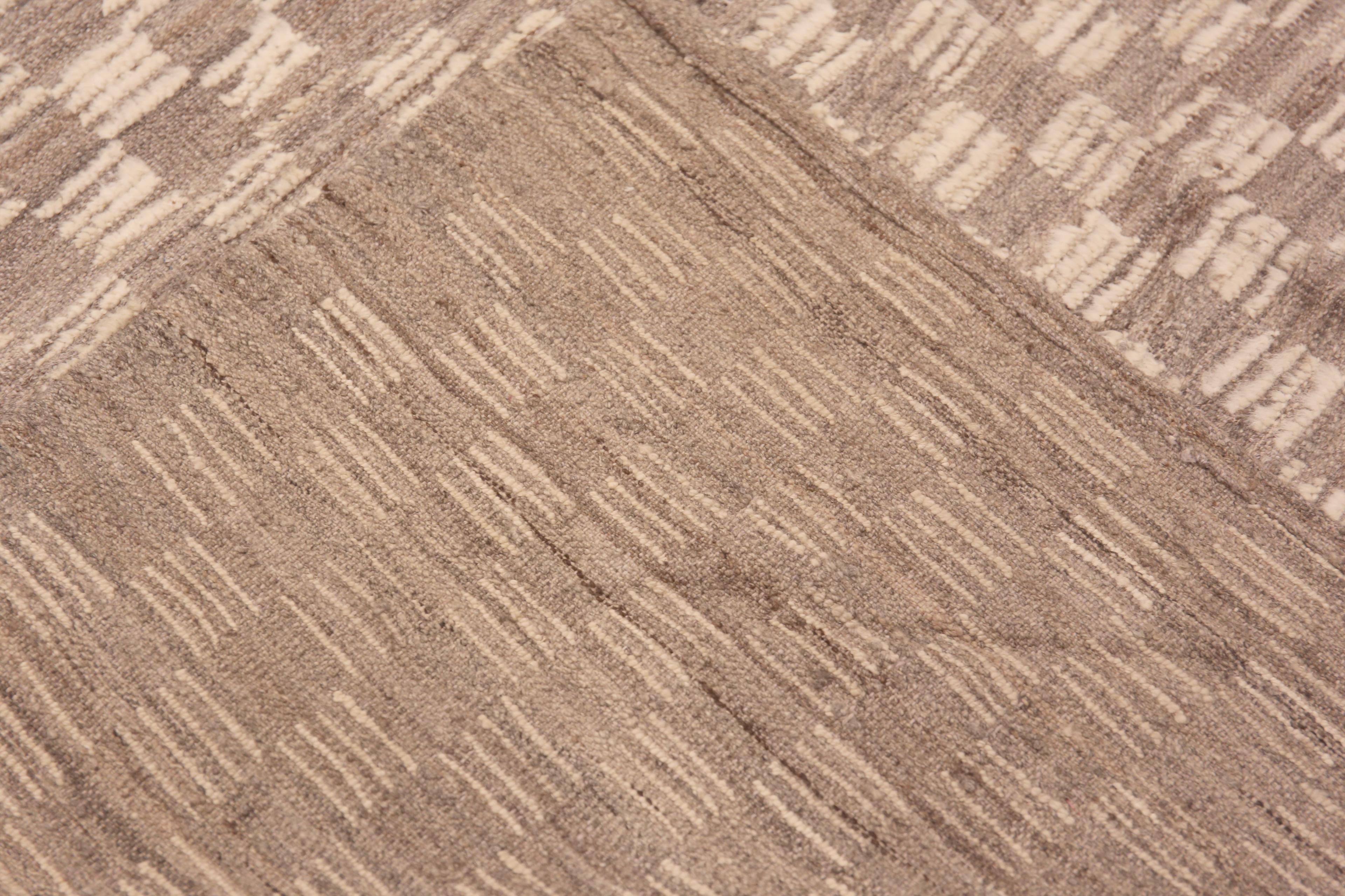 Wool Nazmiyal Collection Cream Brown Tribal Checkerboard Modern Rug 14'3