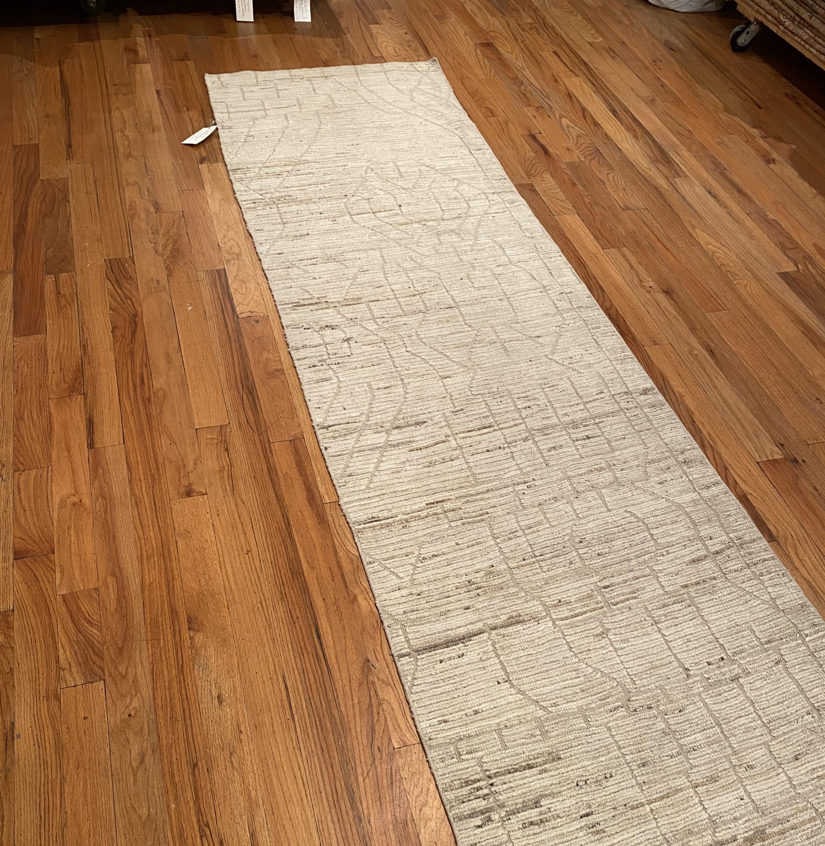 Cream Color Modern Moroccan Design Runner, Country of Origin: Afghanistan. Circa date: Modern. Size: 3 ft x 18 ft 7 in (0.91 m x 5.66 m)