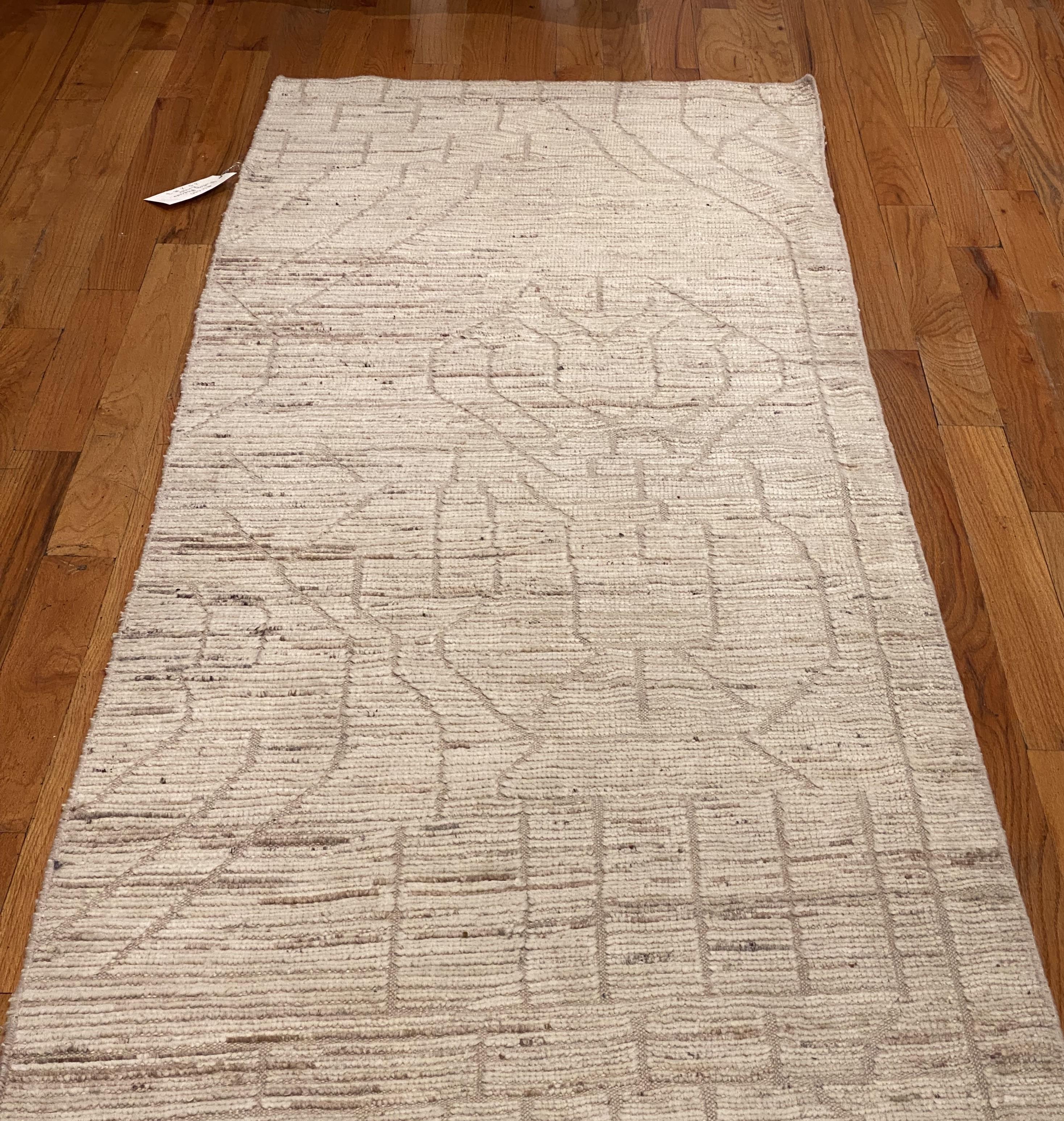 Afghan Nazmiyal Collection Cream Color Modern Moroccan Design Runner 3 ft x 18 ft 7 in For Sale