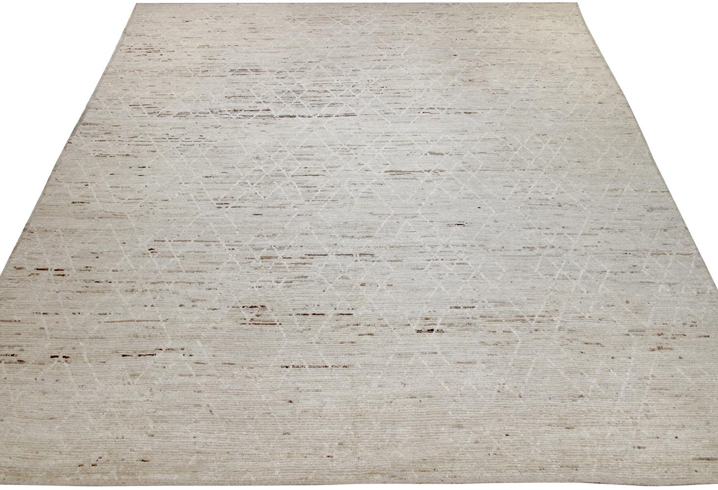Contemporary Nazmiyal Collection Cream Modern Moroccan Style Rug 10 ft 5 in x 14 ft 1 in