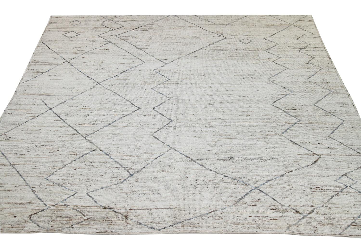 Contemporary Nazmiyal Collection Cream Modern Moroccan Style Rug 8 ft 3 in x 9 ft 7 in