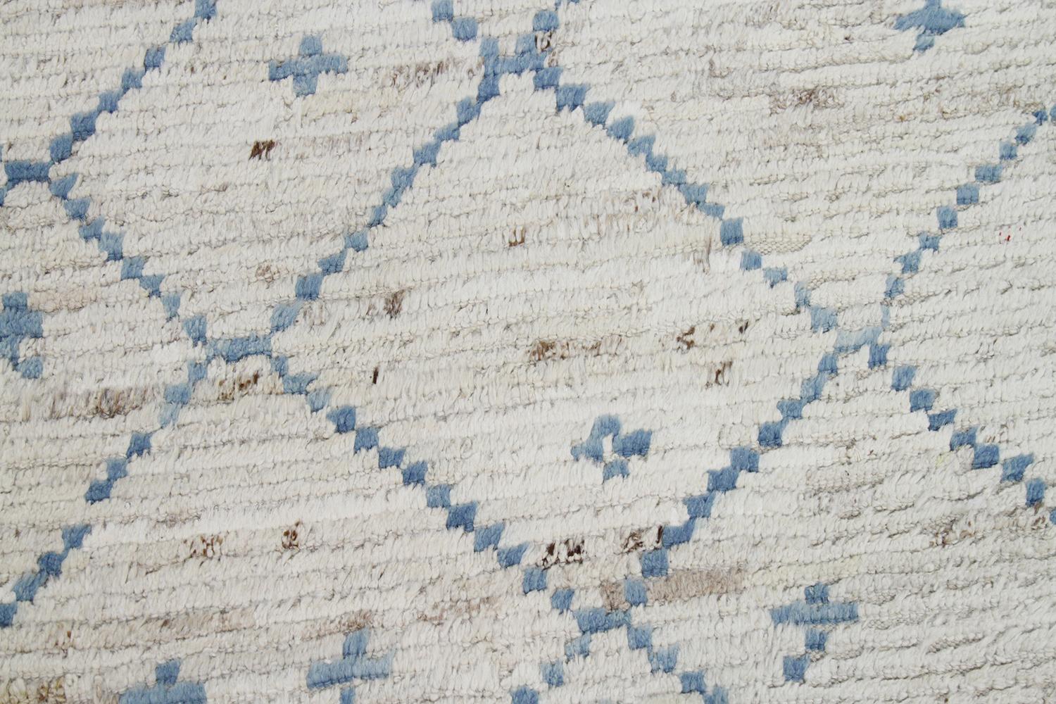 Beautiful Cream Modern Moroccan Style Afghan Rug / Country of Origin: Afghanistan/ Circa Date: Modern - Size: 8 ft 9 in x 12 ft (2.67 m x 3.66 m).