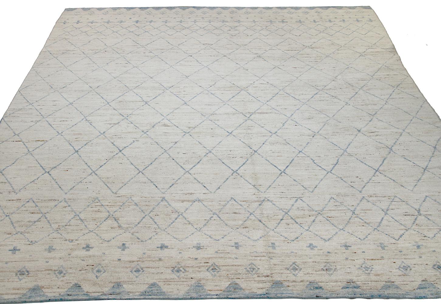 Contemporary Nazmiyal Collection Cream Room Size Modern Moroccan Style Rug 10 ft x 13 ft 1 in