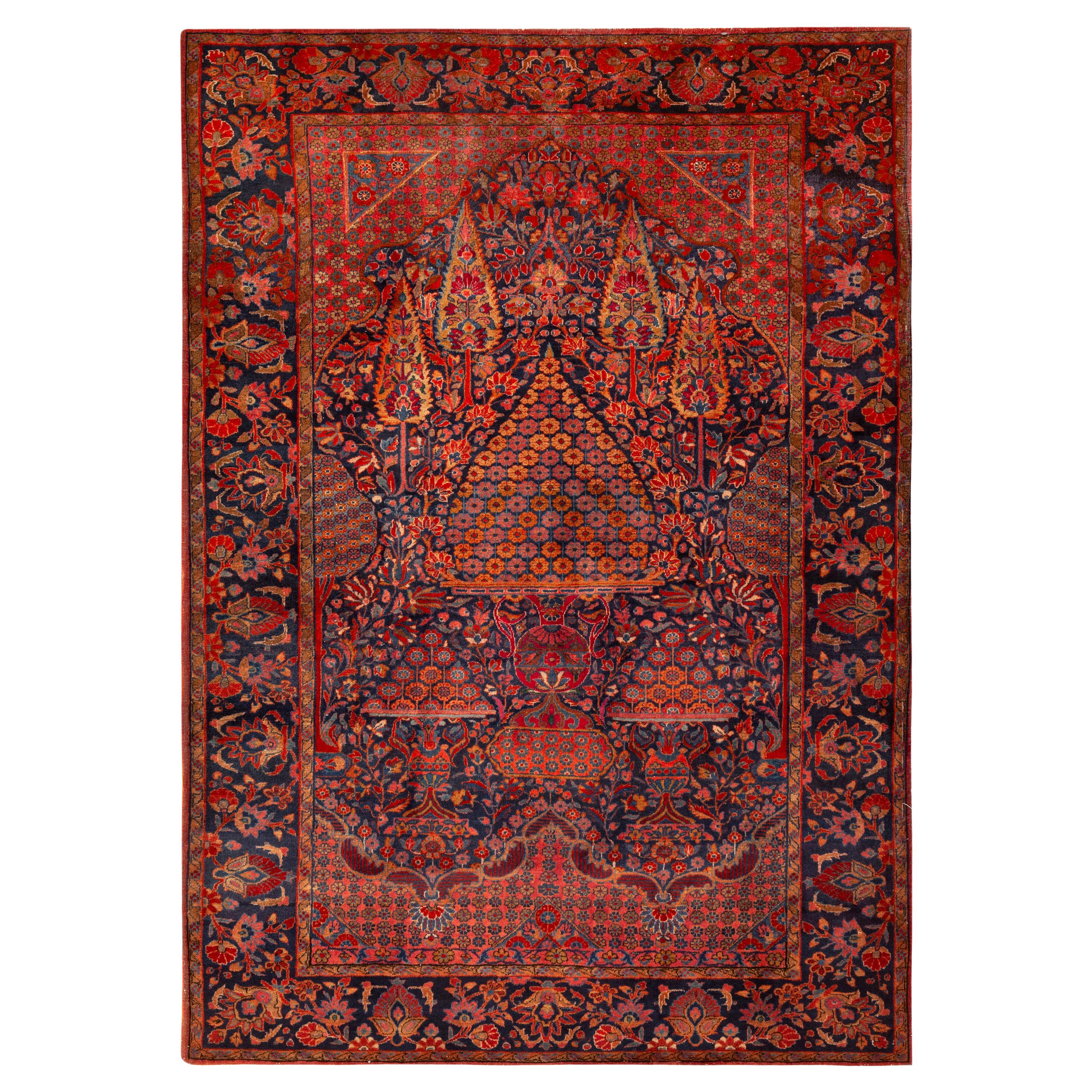 Nazmiyal Collection Cypress Tree Design Antique Tapis Persan Kashan en vente