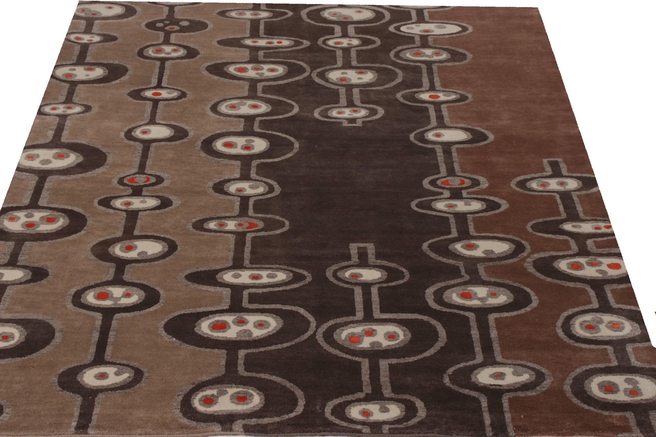 Indian Nazmiyal Collection Dark Brown Mid Century Modern Rug 6 ft 1 in x 8 ft