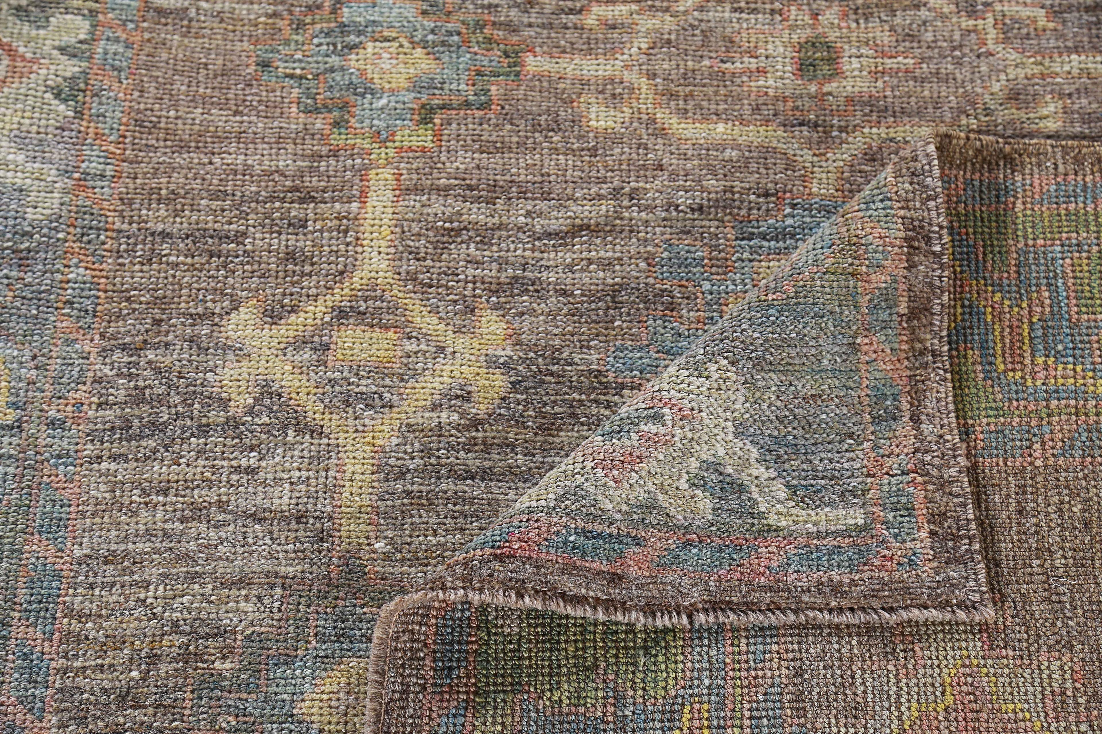 Beautiful Small Earth Tone Modern Turkish Oushak Rug. Country of Origin: Turkey/ Circa Date: Modern - Size: 5 ft 1 in x 6 ft 5 in (1.55 m x 1.96 m).