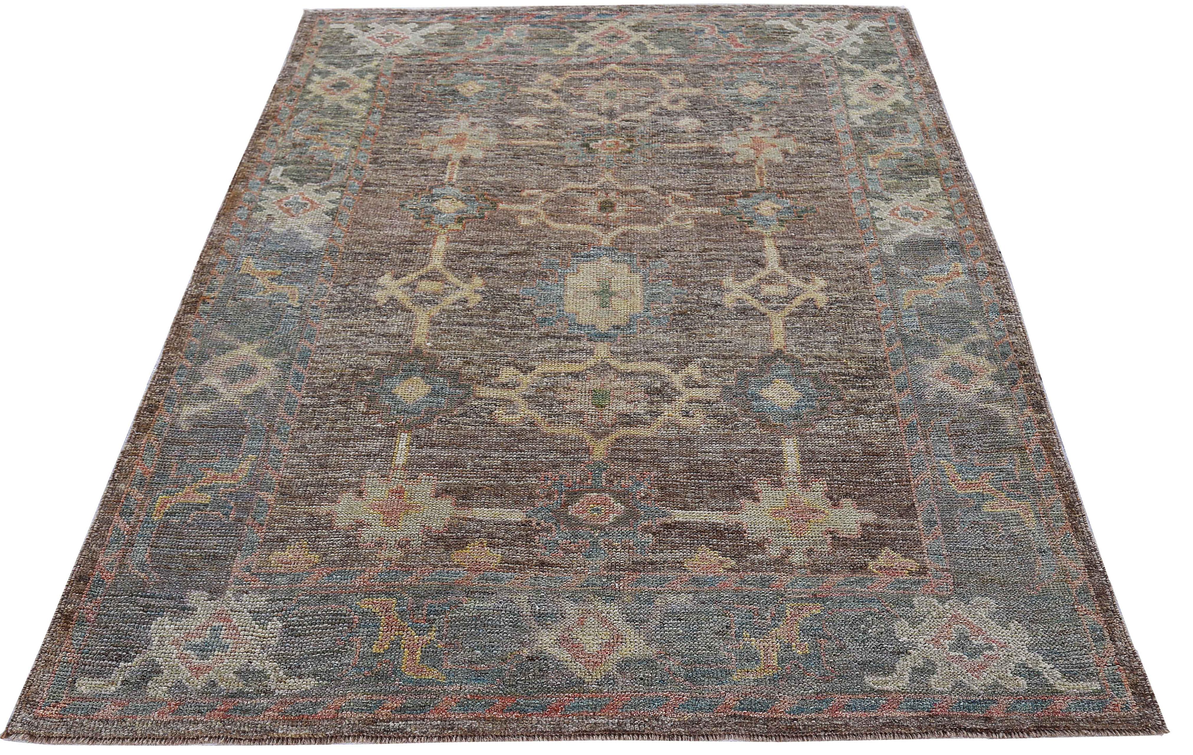 Hand-Knotted Nazmiyal Collection Earth Tone Modern Turkish Oushak Rug 5 ft 1 in x 6 ft 5 in