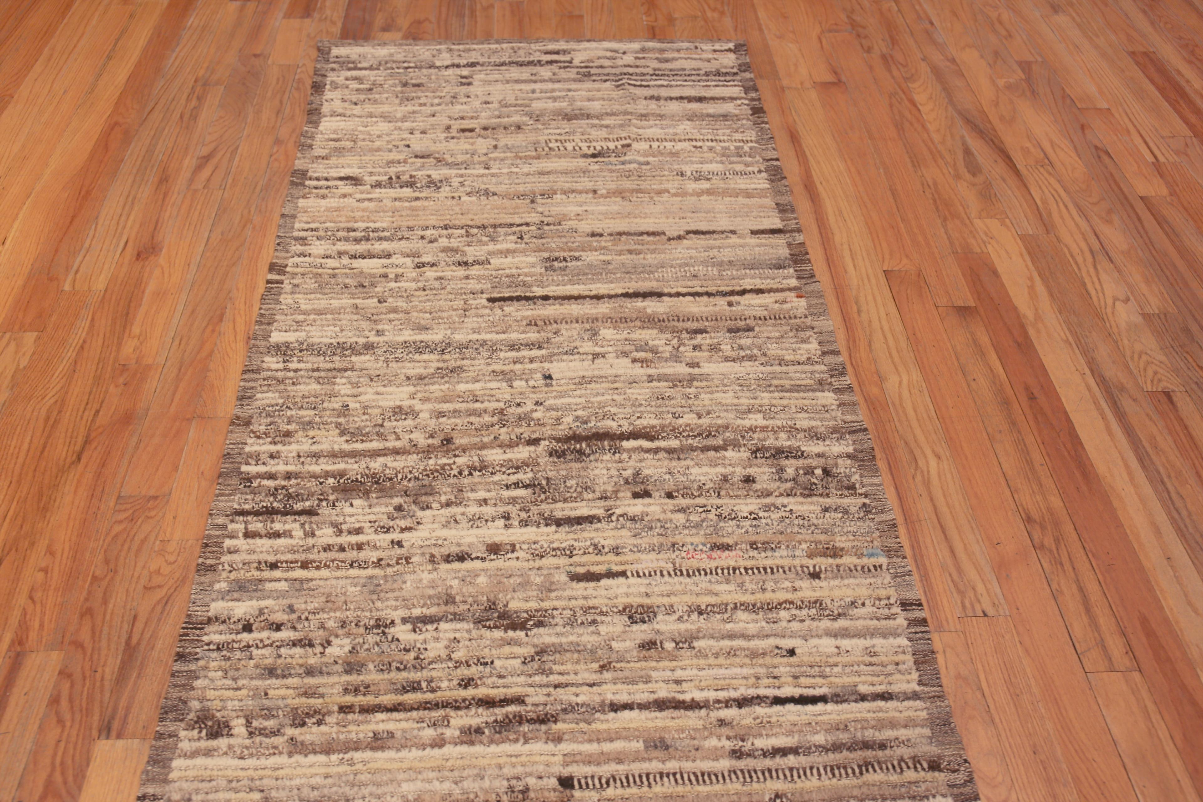 Central Asian Nazmiyal Collection Earthy Brown Abstract Abrash Modern Runner Rug 3'8