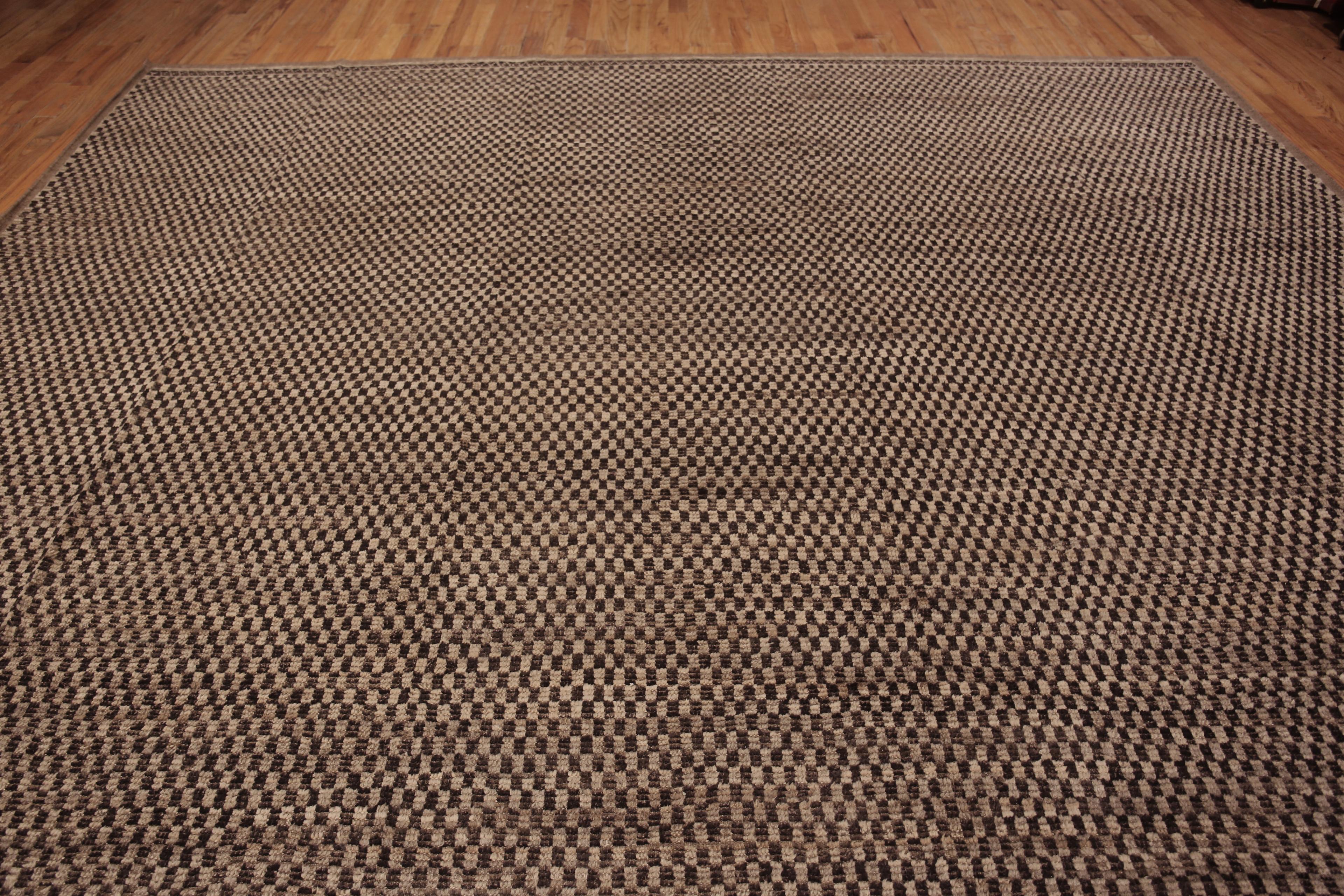 Hand-Knotted Nazmiyal Collection Earthy Brown Checkerboard Design Modern Rug 13'5