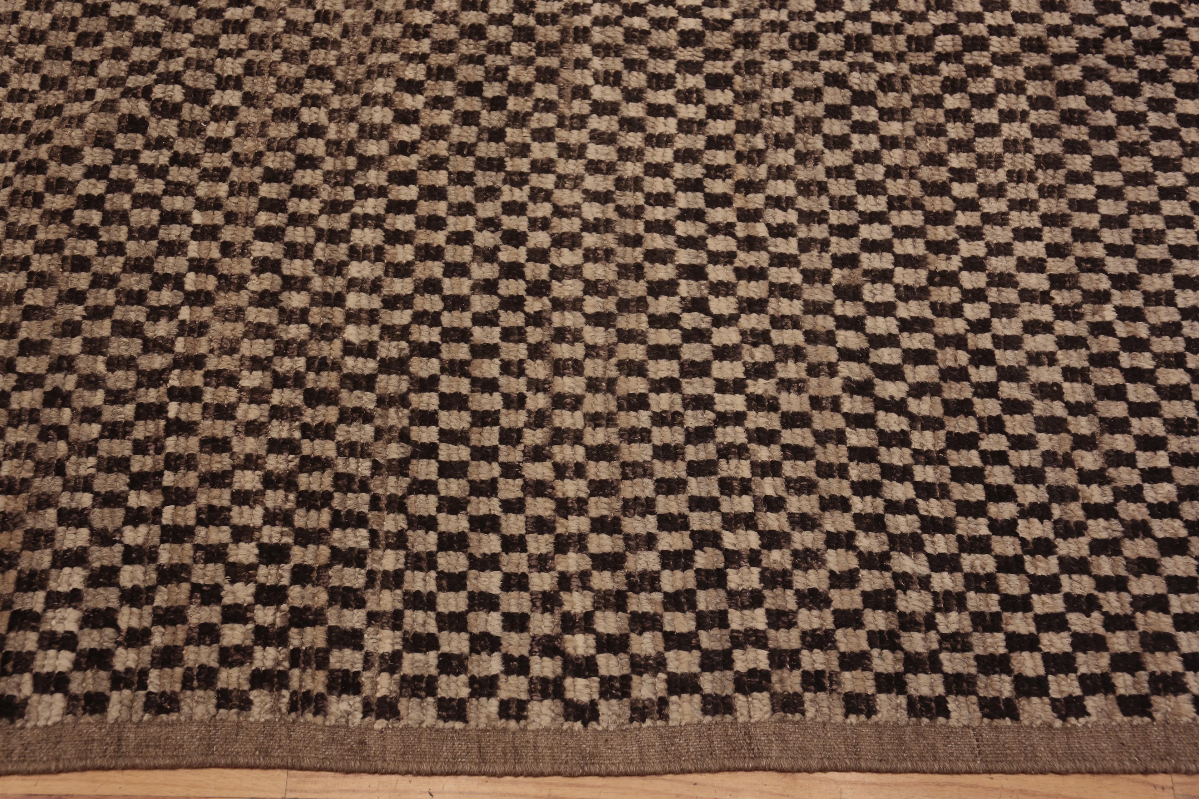 Wool Nazmiyal Collection Earthy Brown Checkerboard Design Modern Rug 13'5